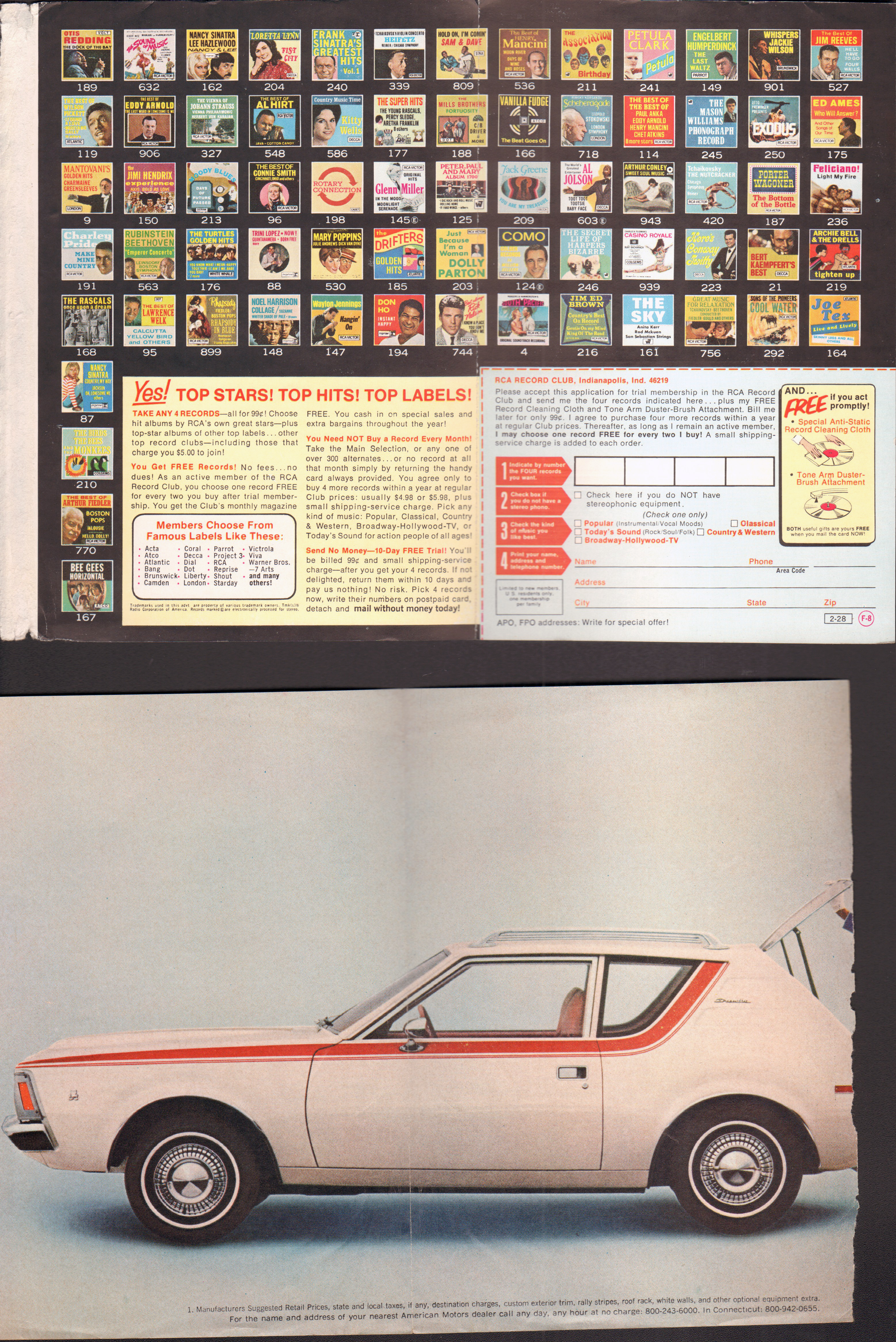 loose items - cover from Readers Digest - RCA Record Club ad. AMC Gremlin ad.