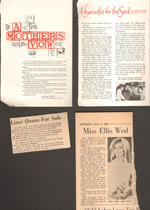 loose items - Readers Digest - A Mother's Vow. Hyacinths for the Soul. newspaper clipping - Queen Elizabeth liner for sale. Miss Ellis Wed.