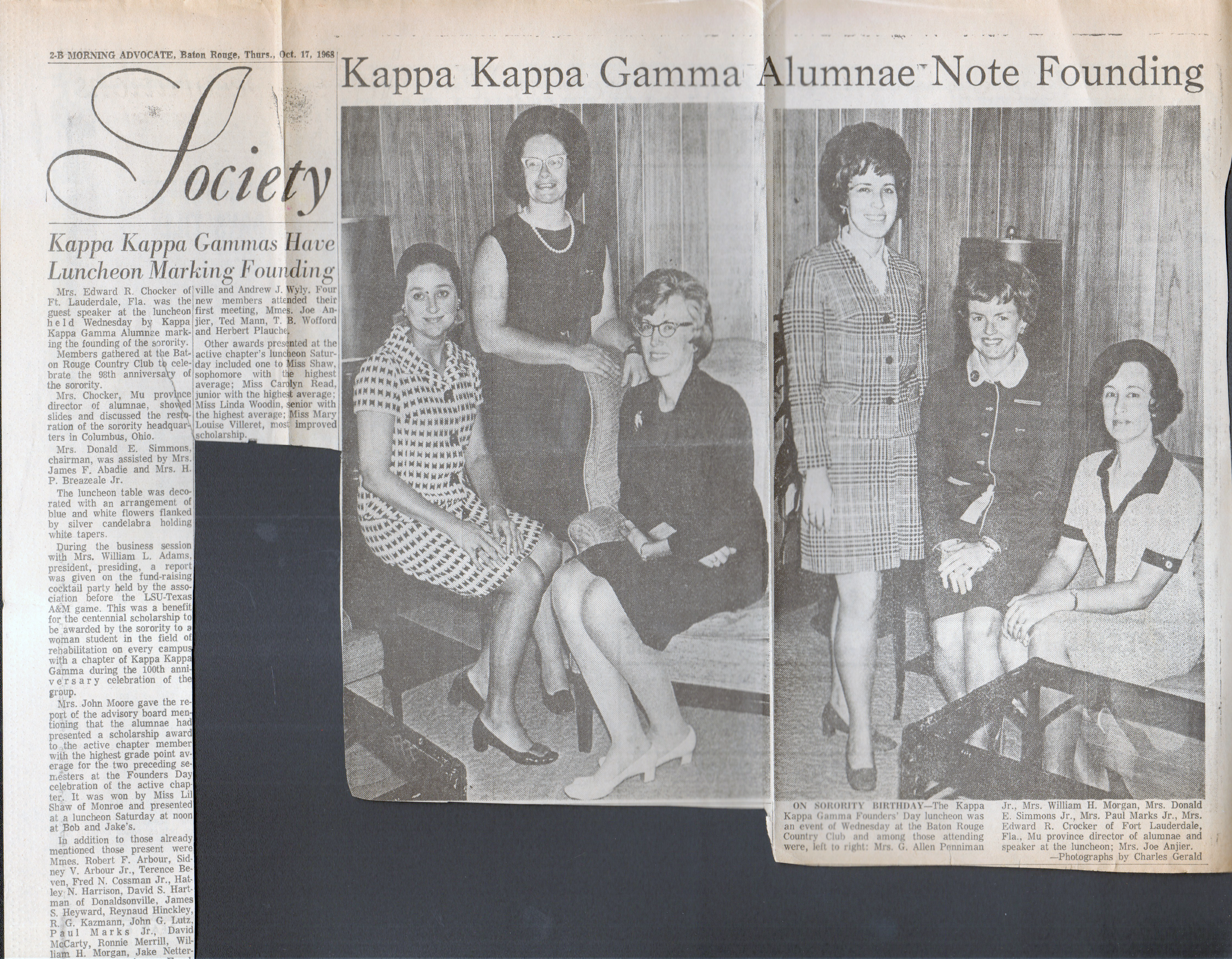 loose items - newspaper clipping - Kappa Kappa Gamma alumnae
