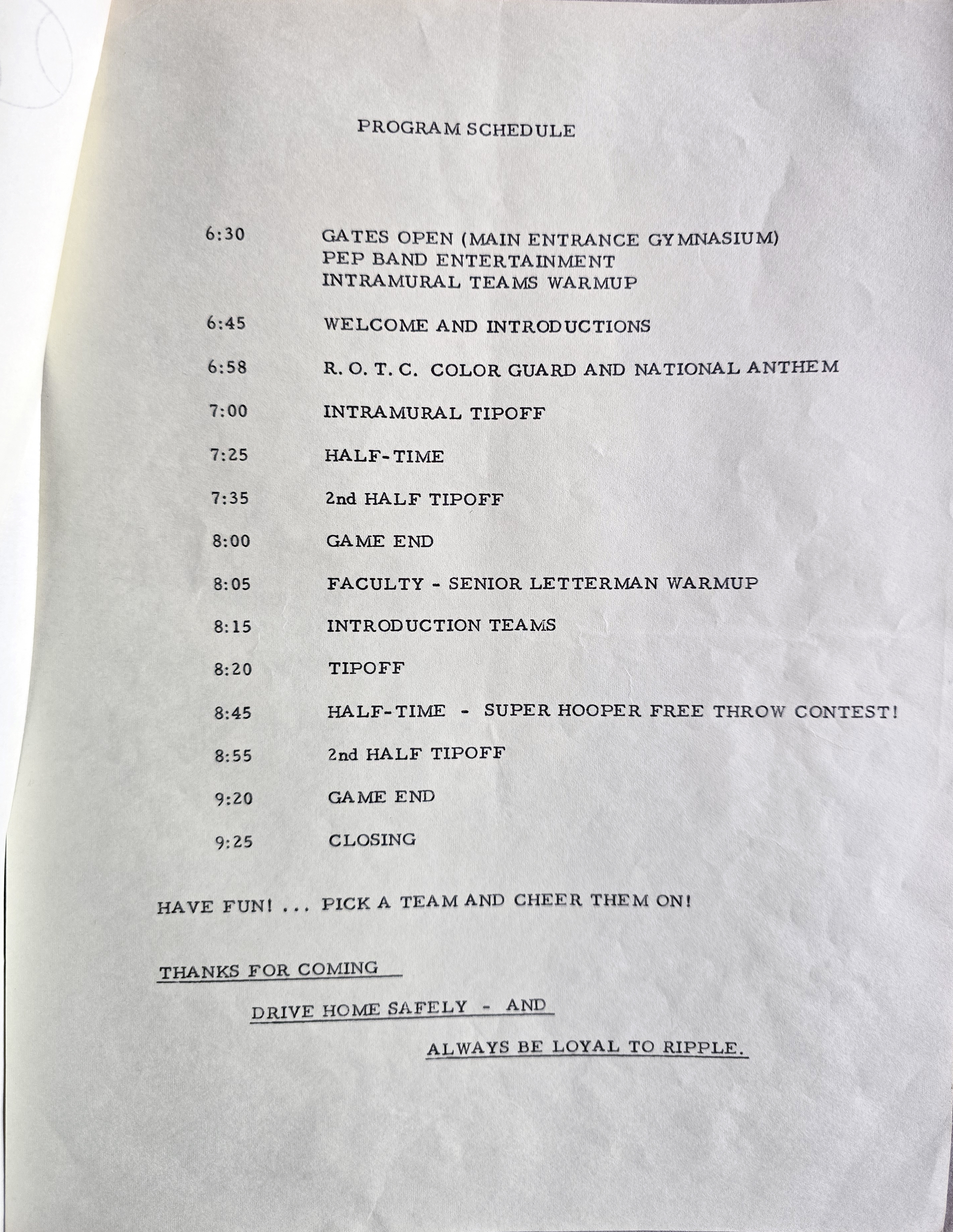 loose items - BRHS letter Frank Baird 34th year - program schedule