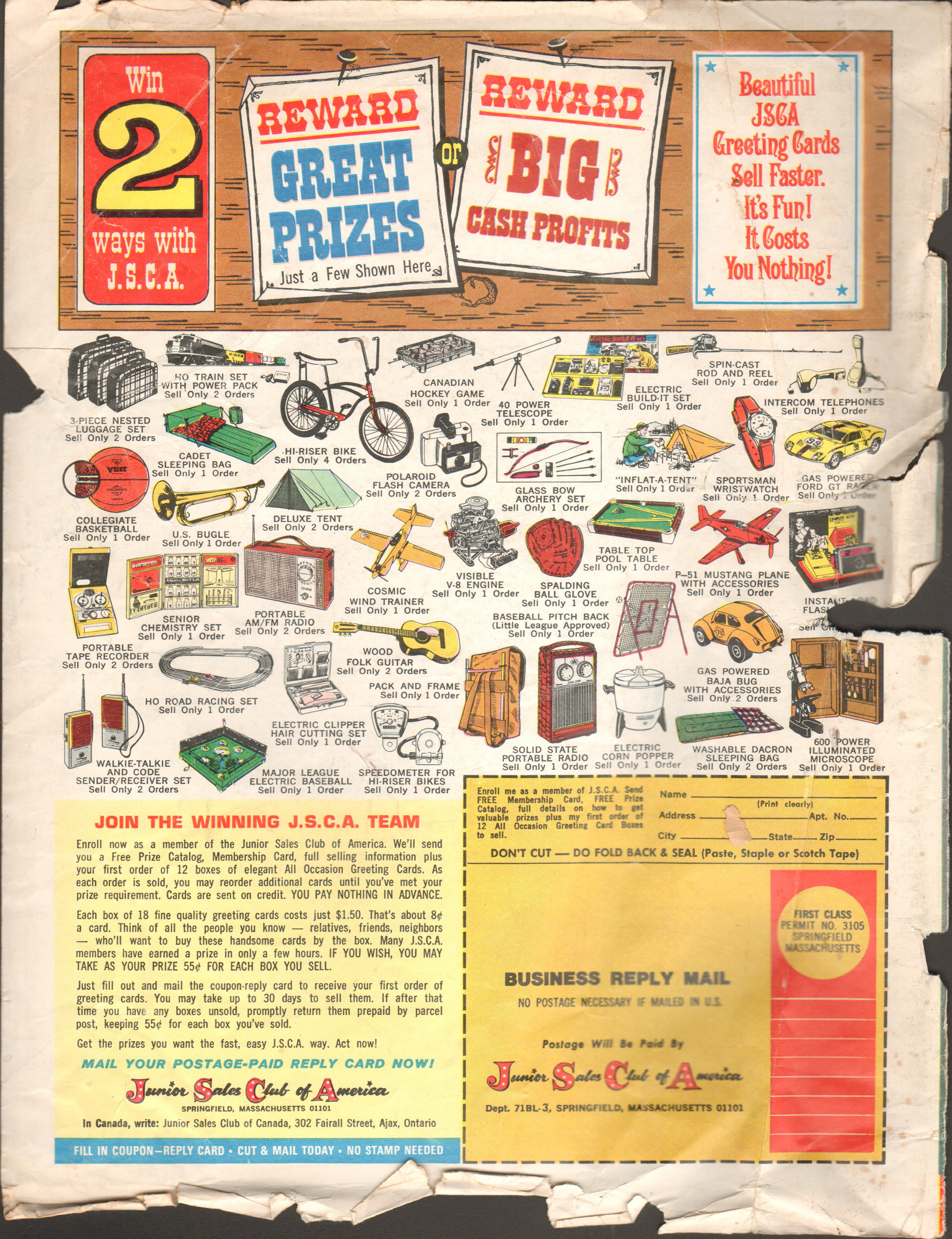 magazine page - ad for Junior Sales Club of America prizes