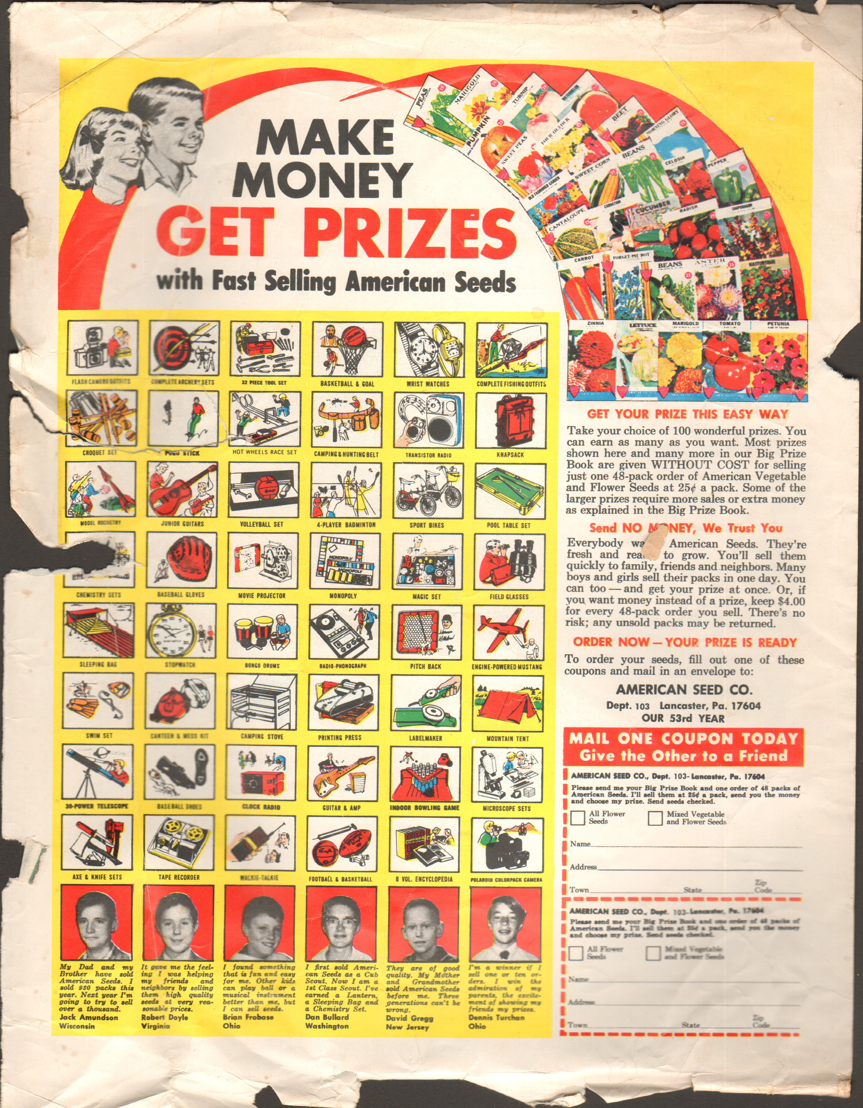 magazine page - ad for American Seed Co prizes
