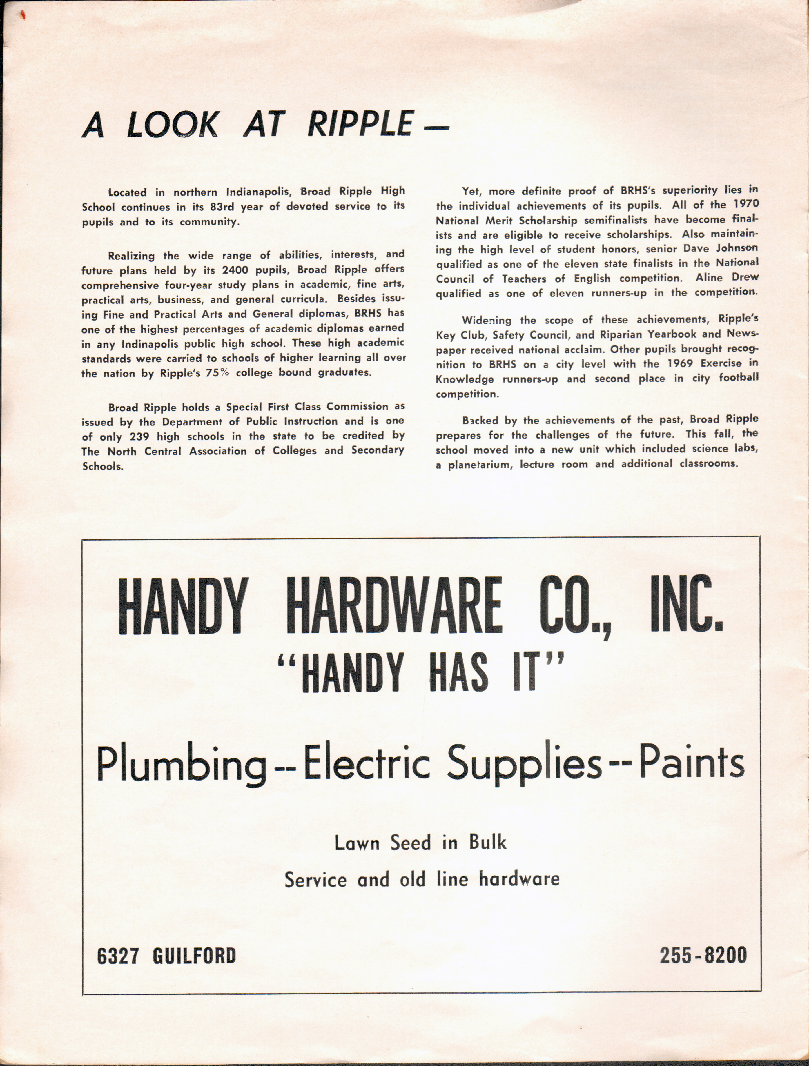 BRHS Ripples Acts 1970 program - Handy Hardware ad