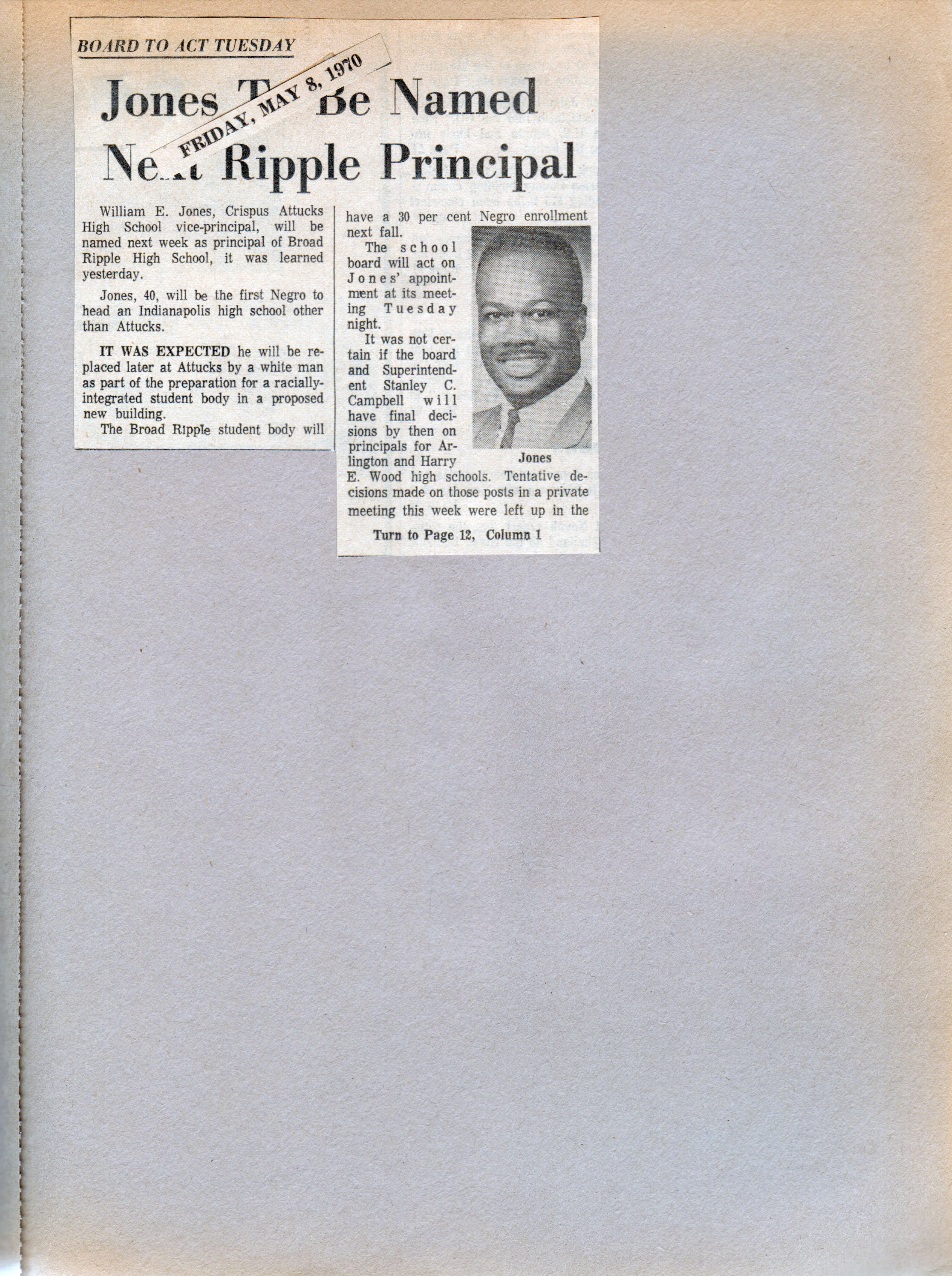 newspaper clipping - Jones to be named BRHS principal