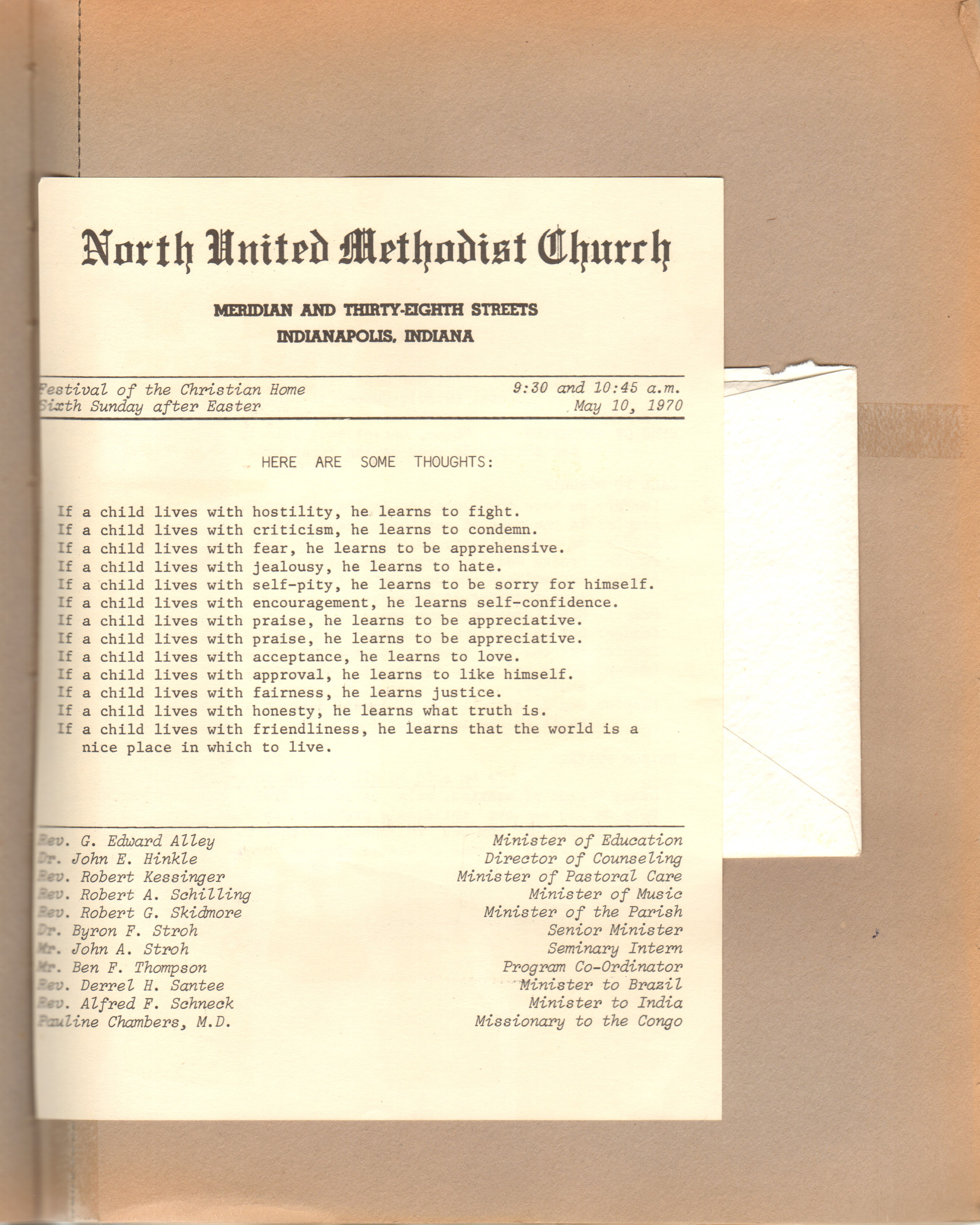 North United Methodist Church program - May 10 1970