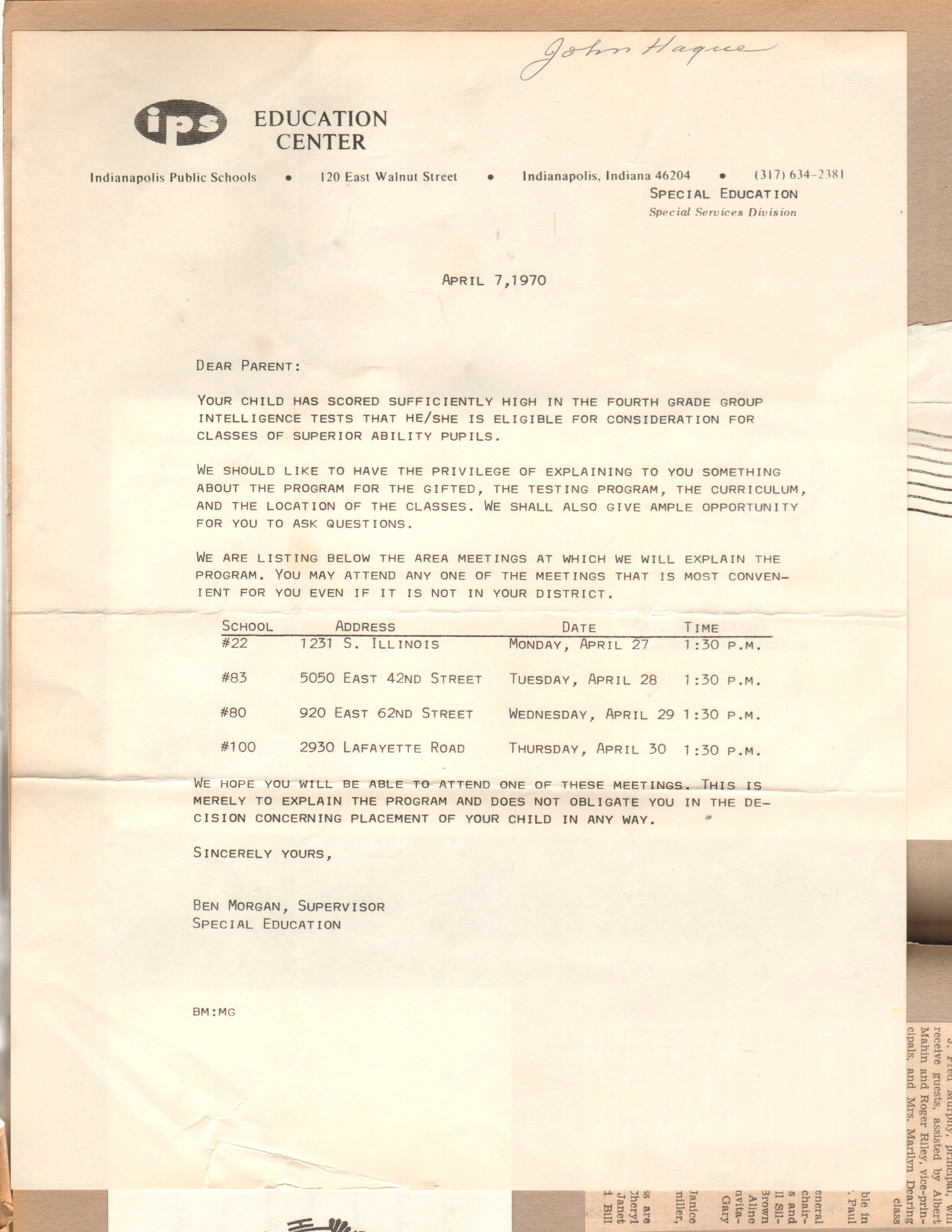IPS letter - acceptance to advanced classes