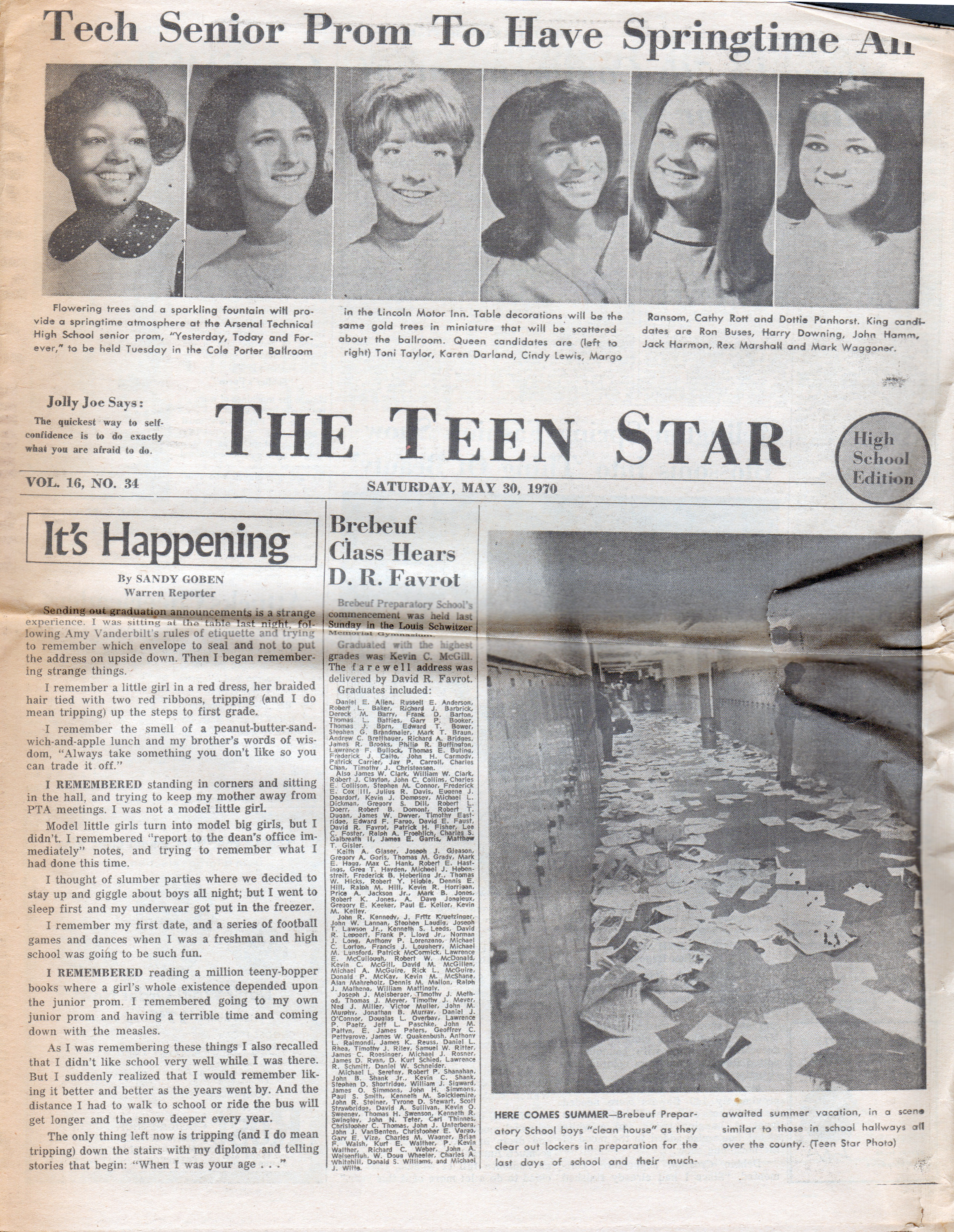 newspaper clipping - The Teen Star - May 30 1970