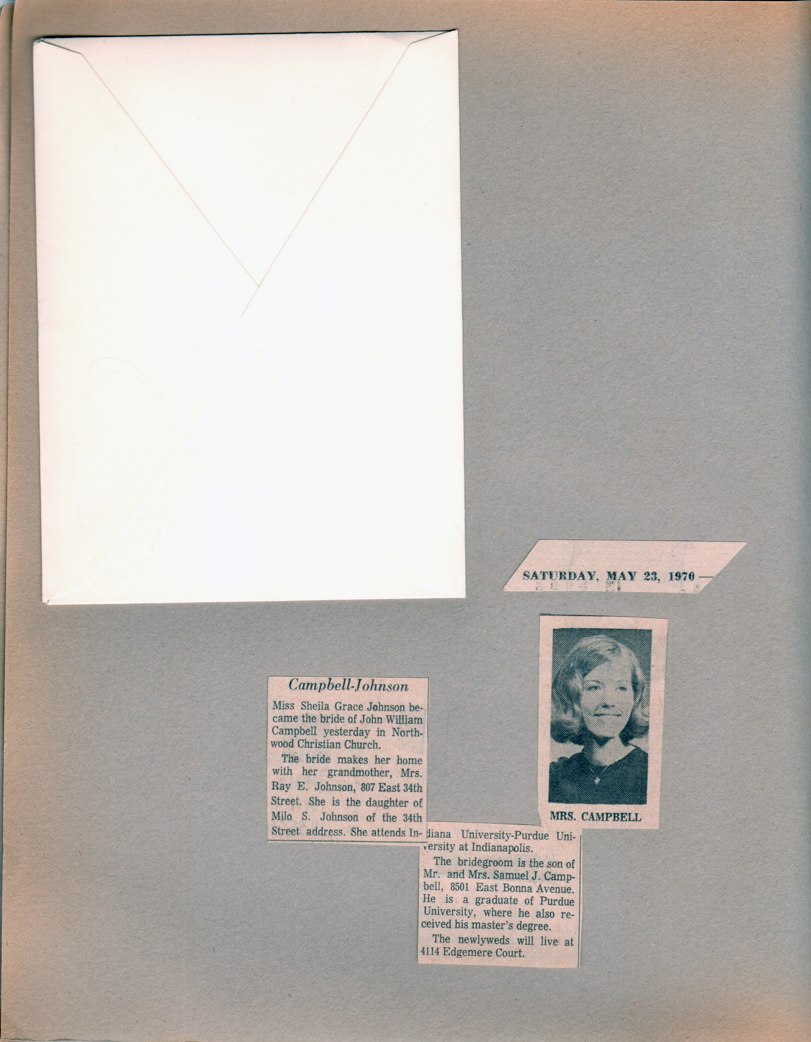 newspaper clipping - Campbell Johnson wedding