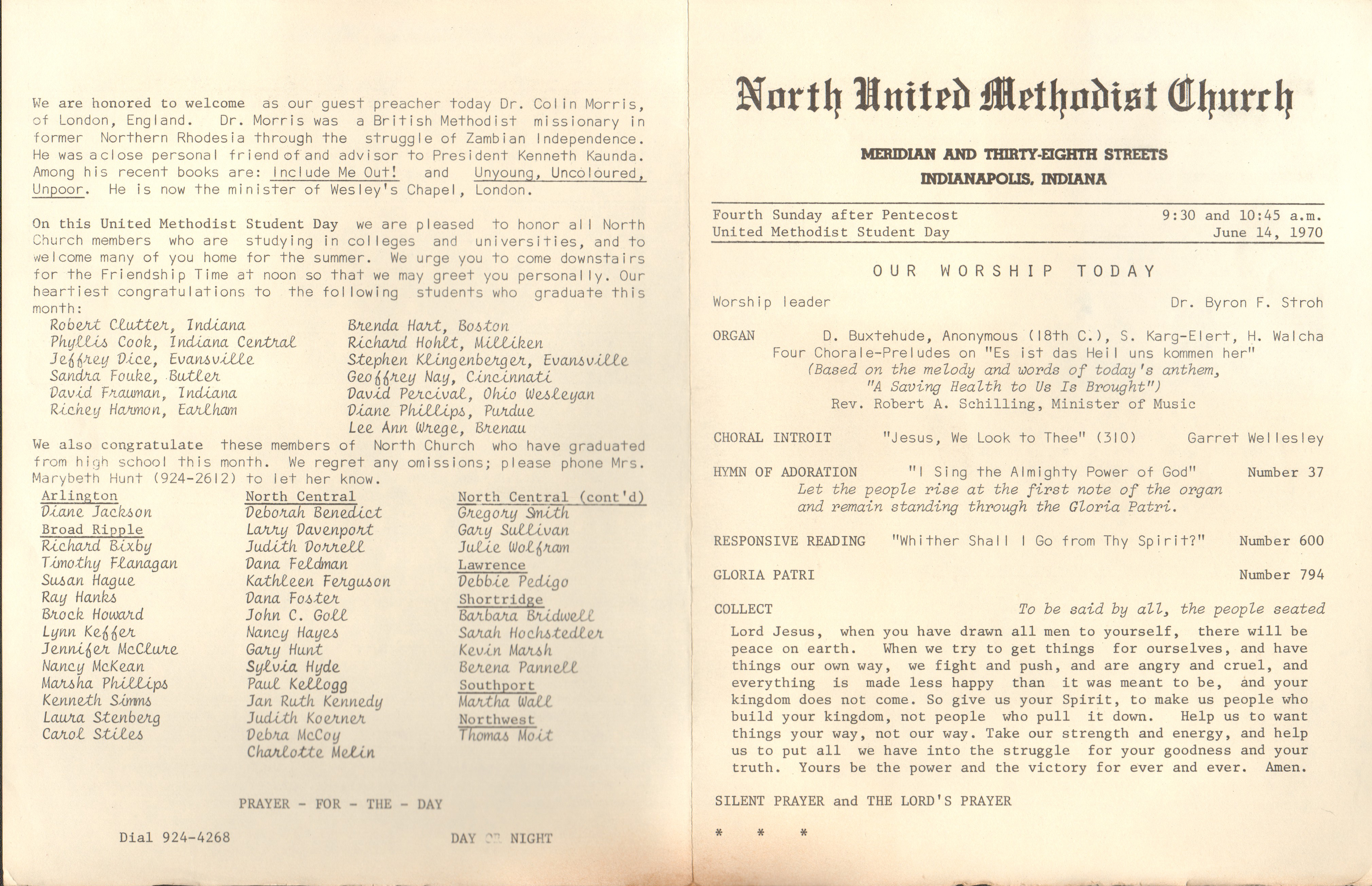 North United Methodist Church program - June 14 1970 - Susan graduation