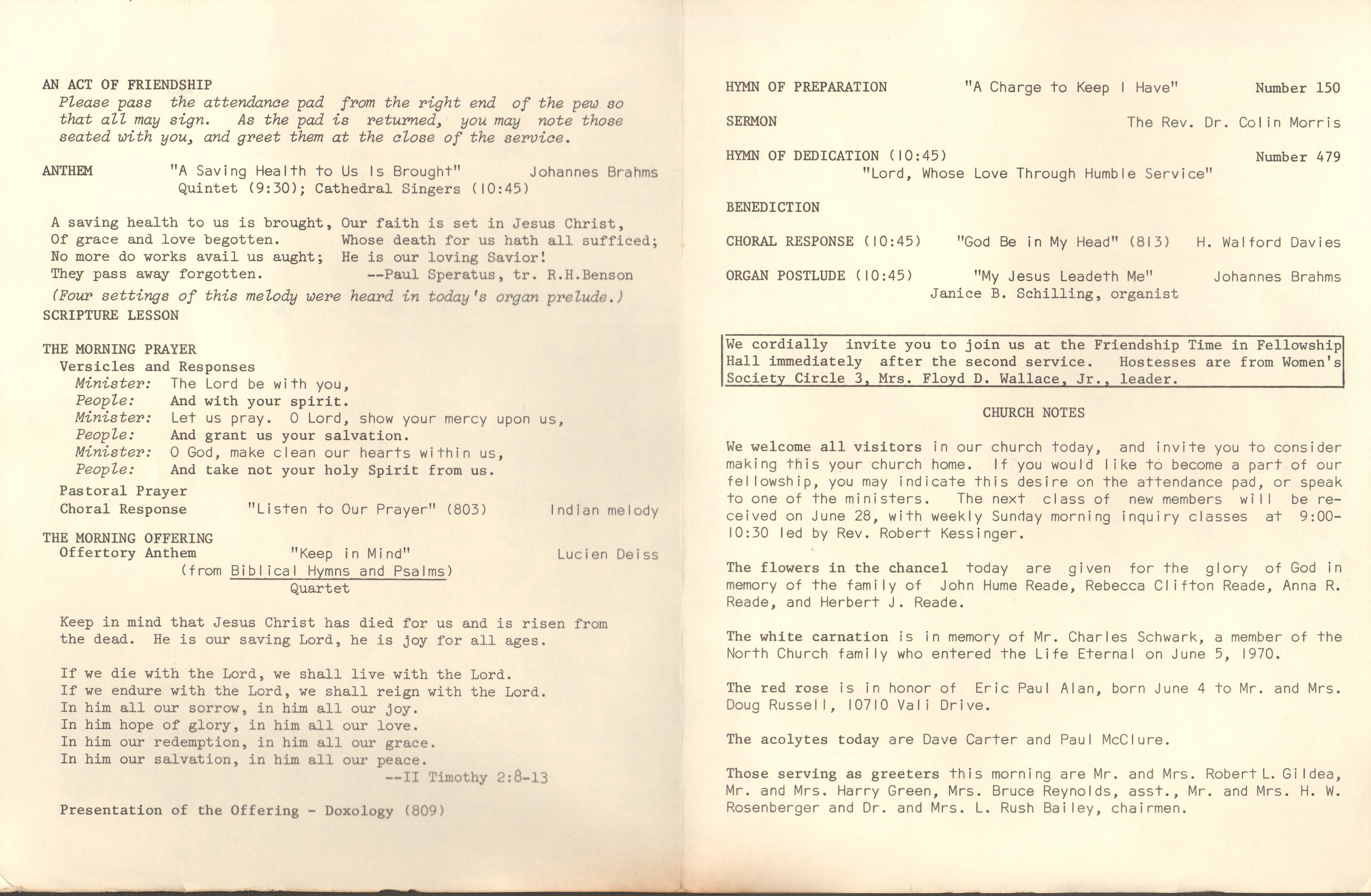 North United Methodist Church program - June 14 1970