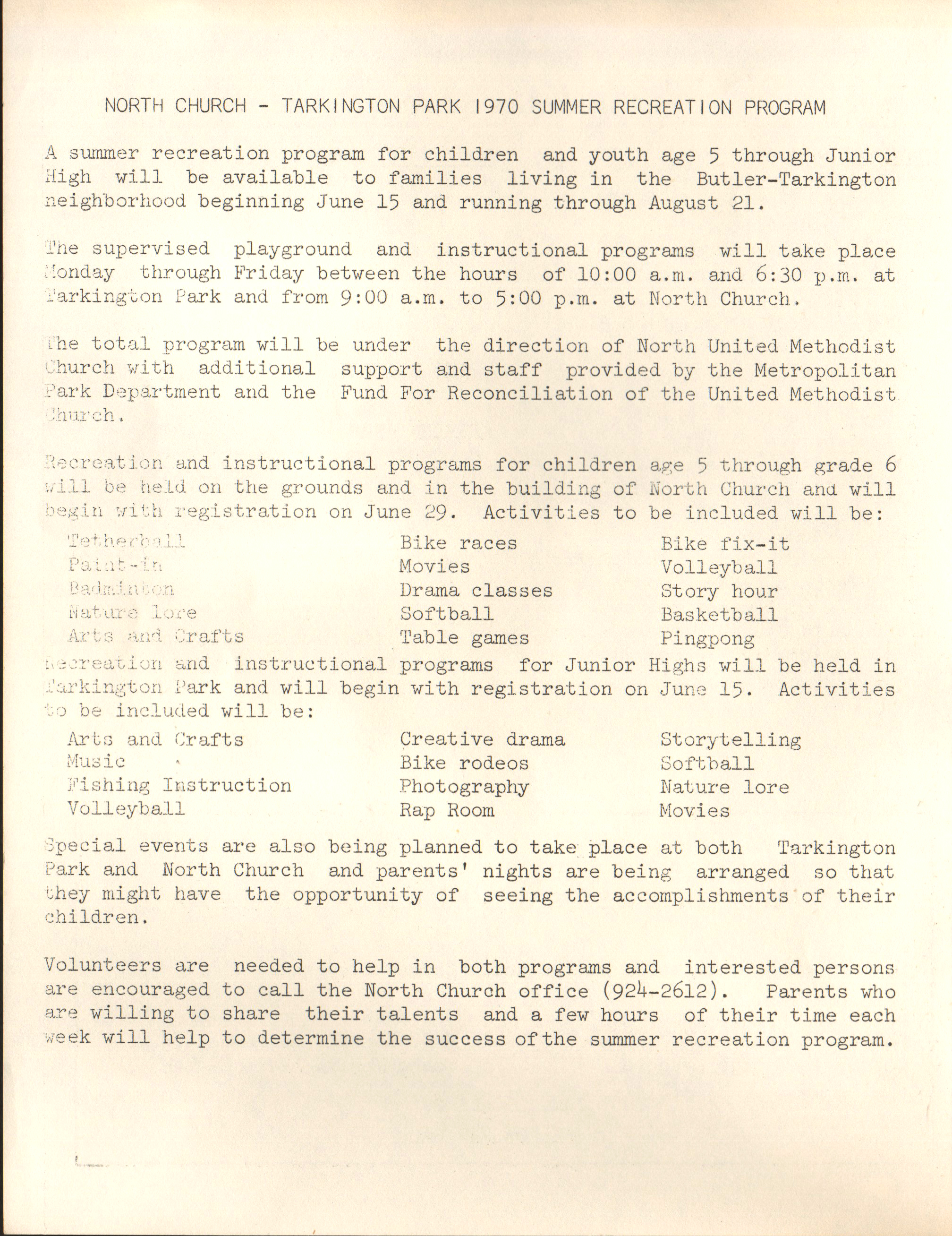 North United Methodist Church program - June 14 1970