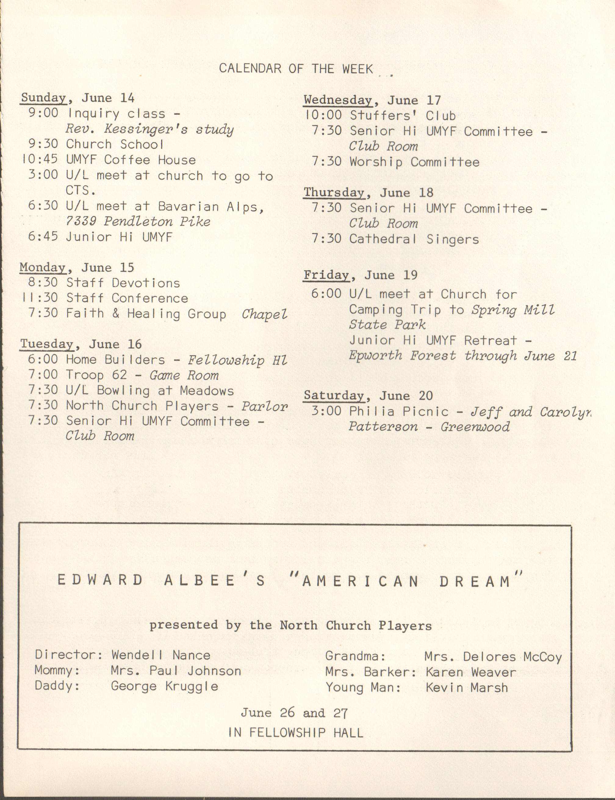North United Methodist Church program - June 14 1970