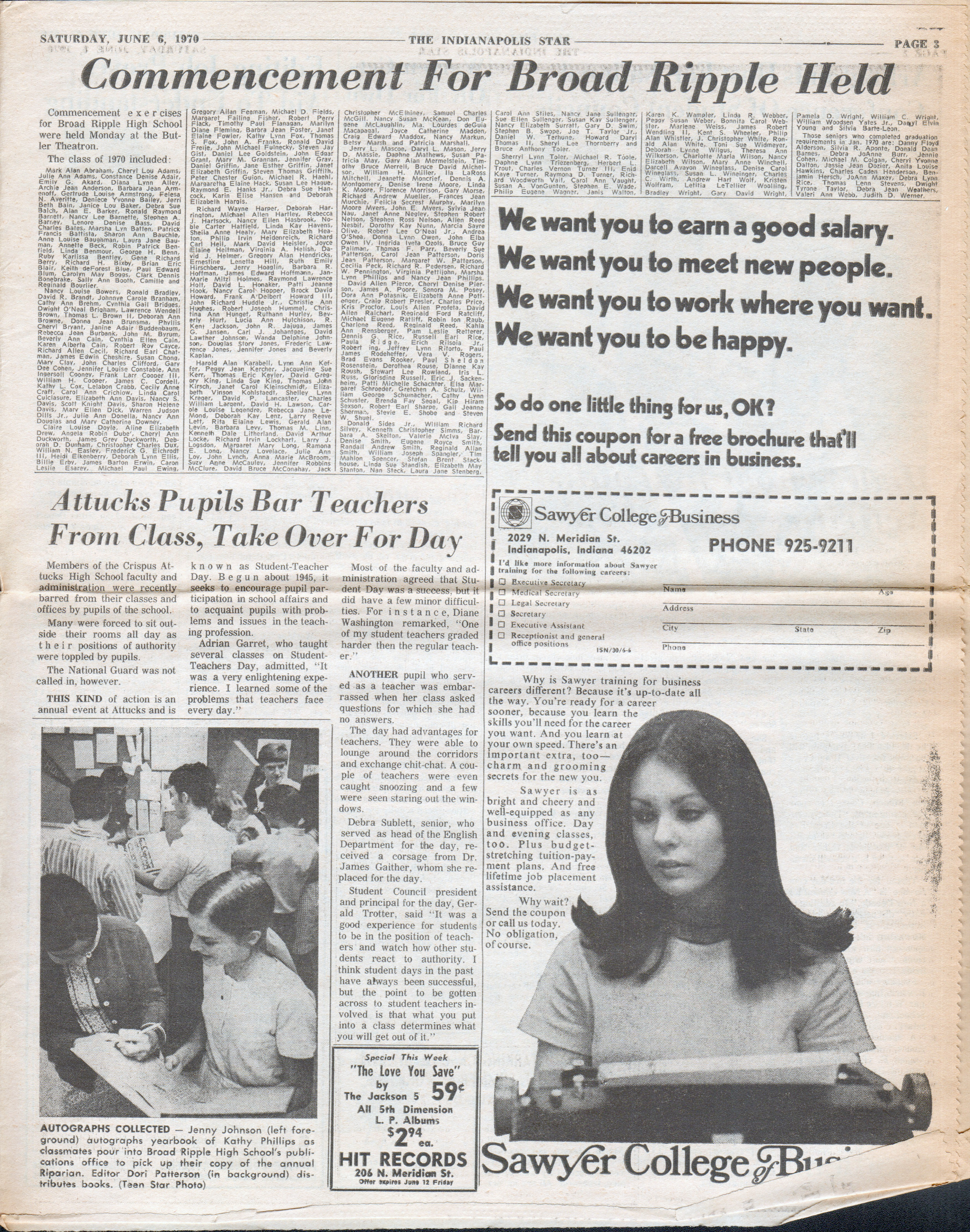 newspaper clipping - The Teen Star - June 6 1970 - BRHS commencement