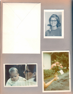 portrait - Susan. Helen Morgan and baby Greg. Susan's flowers in woman's head vase on TV