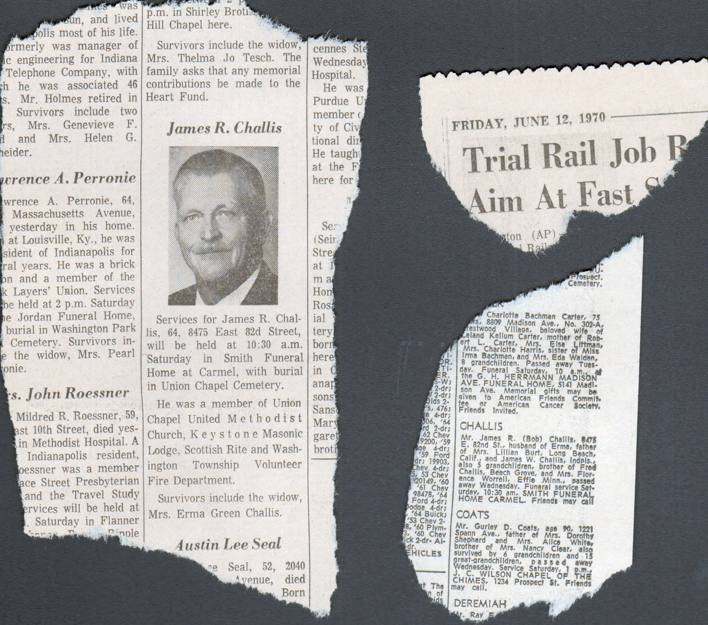 newspaper clipping - James Challis obit