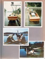 Wawasee - marina - lowering Chris Craft into water. Lake Papakeechie - Girstle in rowboat. rebuilding pier.