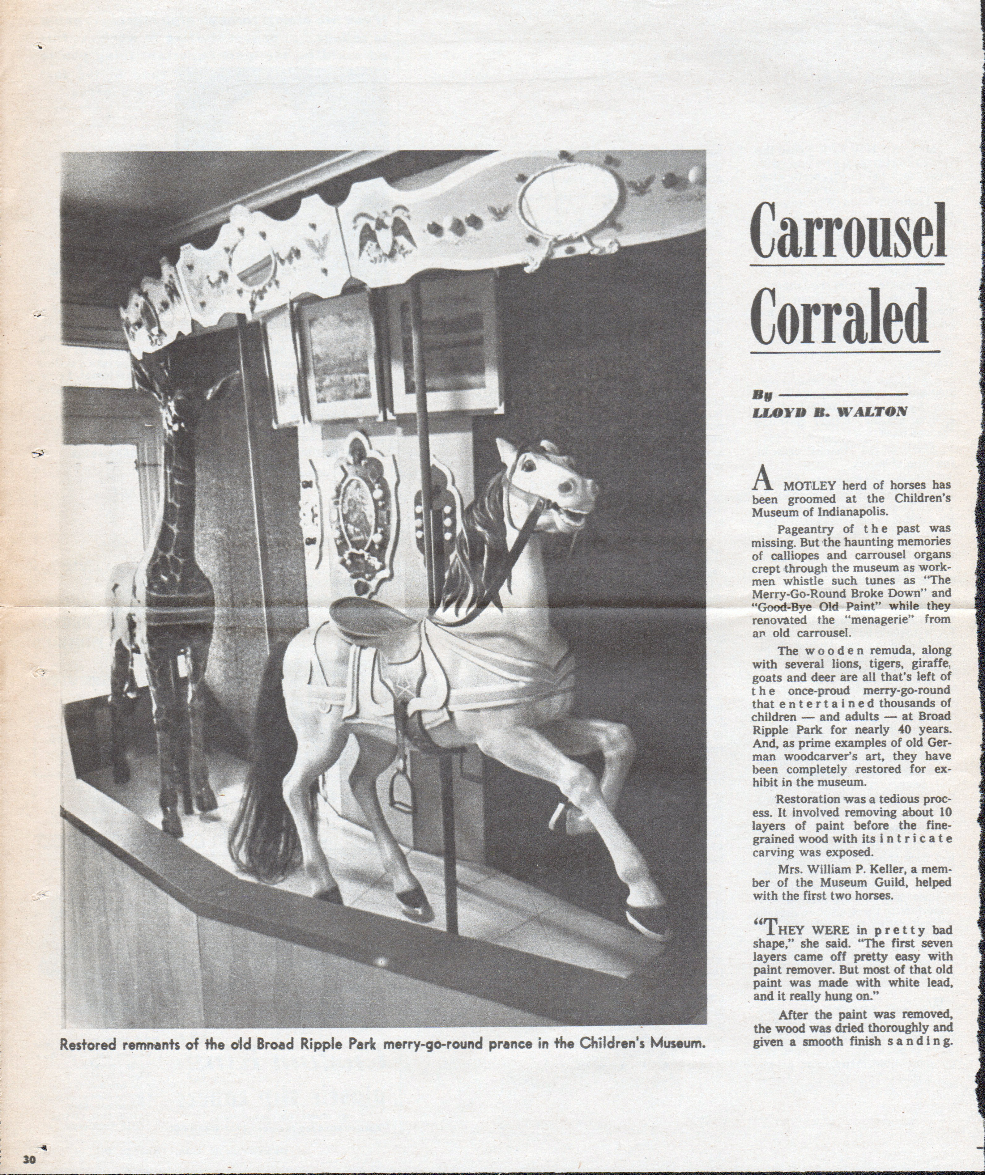 newspaper clipping - Broad Ripple Park White City amusement - Carrousel Corraled - Children's Museum merry go round