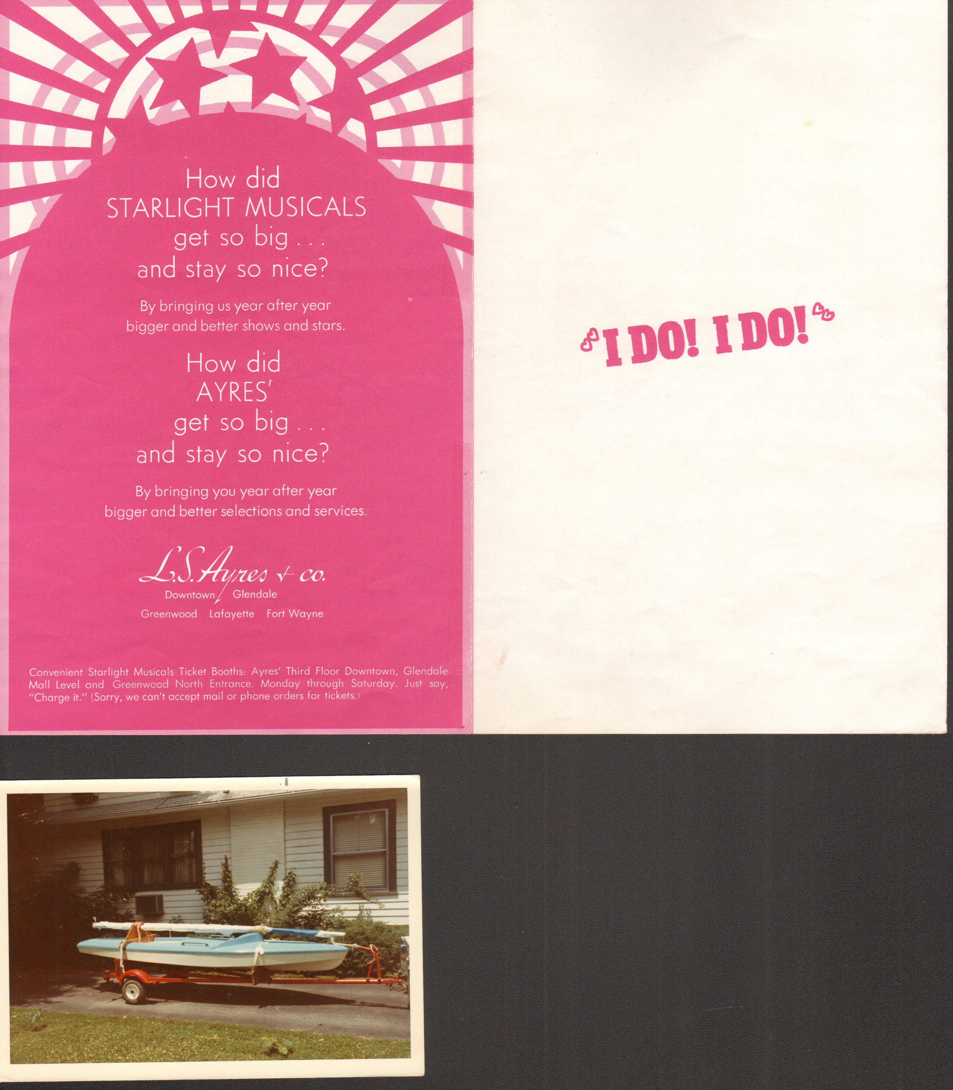 program - Starlight Musicals - I Do! I Do! - Edie Adams and Jack Cassidy, 6122 driveway - Lugar sailboat.