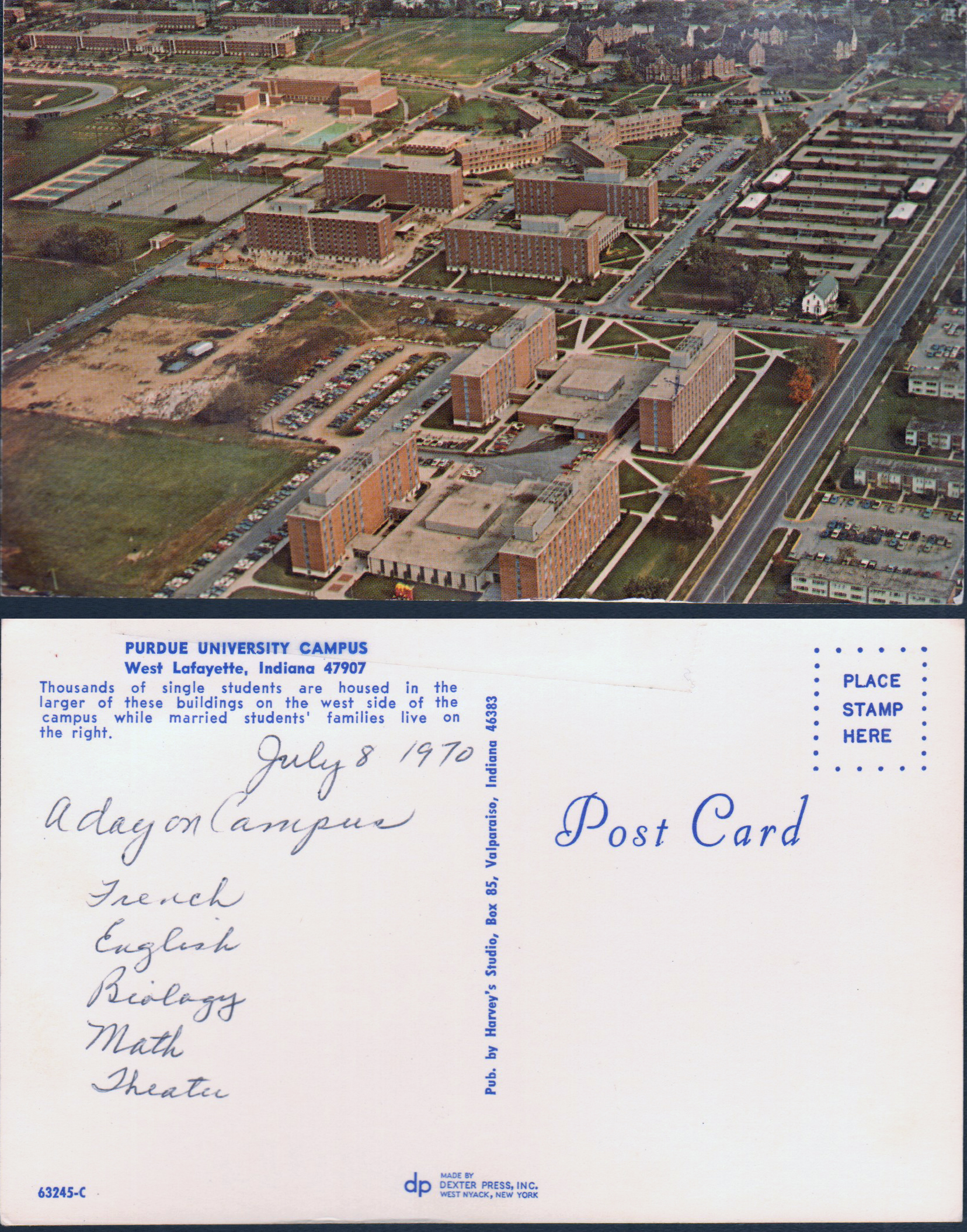 postcard Purdue University Campus aerial 63245-C