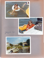 Wawasee - Nancy Hague in lake, Mary Hague in lake. House and pier and rowboat and Lugar Sailboat.