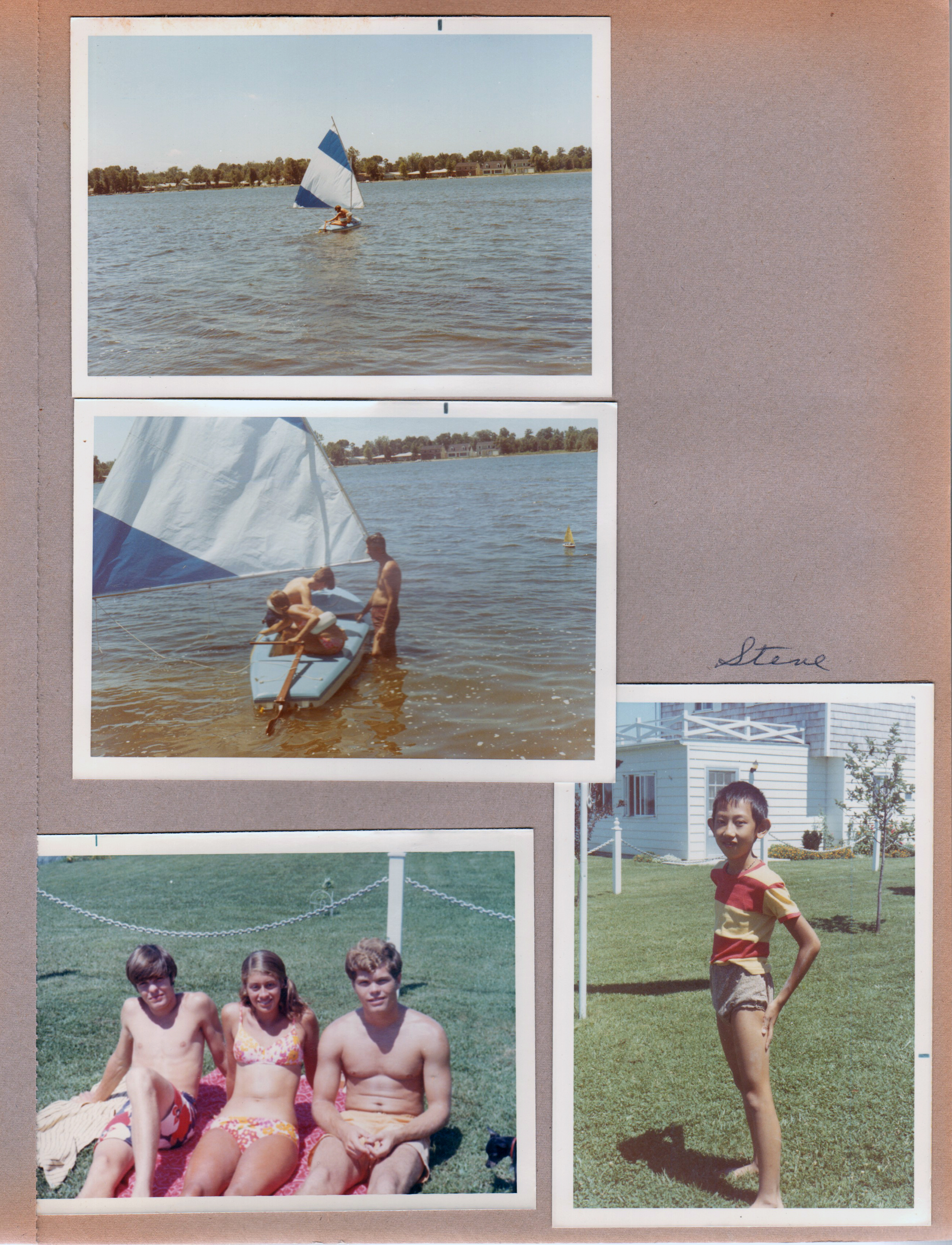 Wawasee - Lugar sailboat. Bill, Susan, Jim in yard. Steve Chaillard