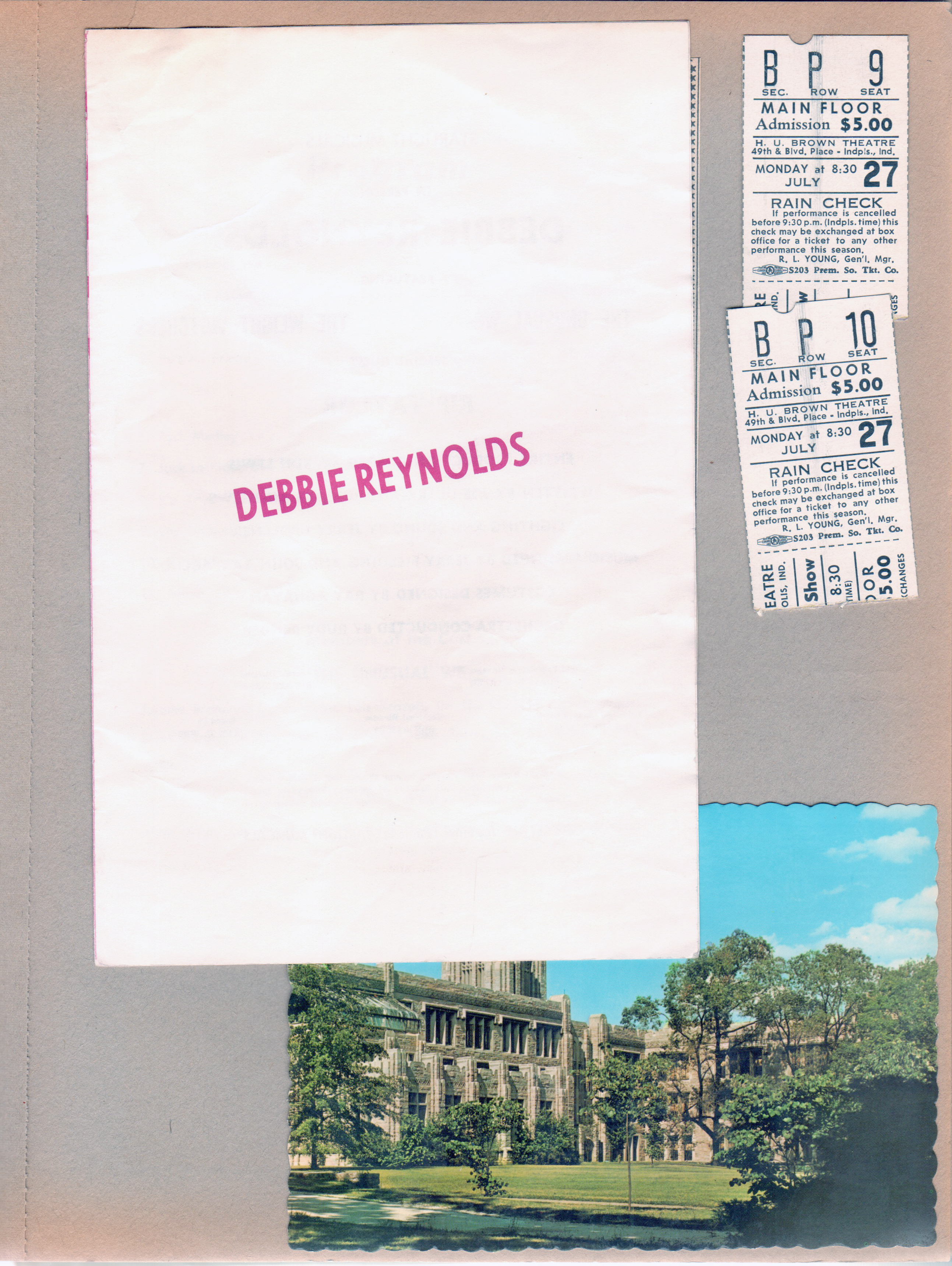 program - Starlight Musicals - Debbie Reynolds. Tickets. postcard Butler University - Jordan Hall 30837-C