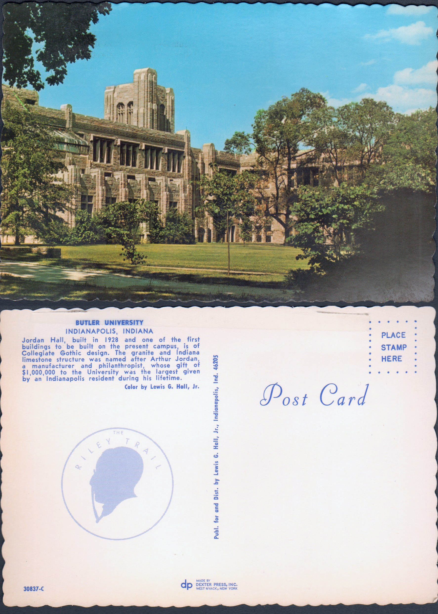 postcard Butler University - Jordan Hall 30837-C