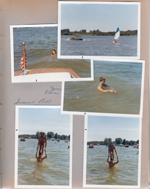 Wawasee - Lugar Sailboat. Susan in water, and Jim Erwin at sand bar. Susan and Bill.