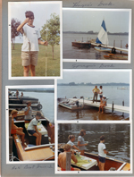 Wawasee - Alan with bass. Chris Craft, Lugar Sailboat, rowboat. A&W boat drive in - Peter, Rosemary, Alan. Susan.