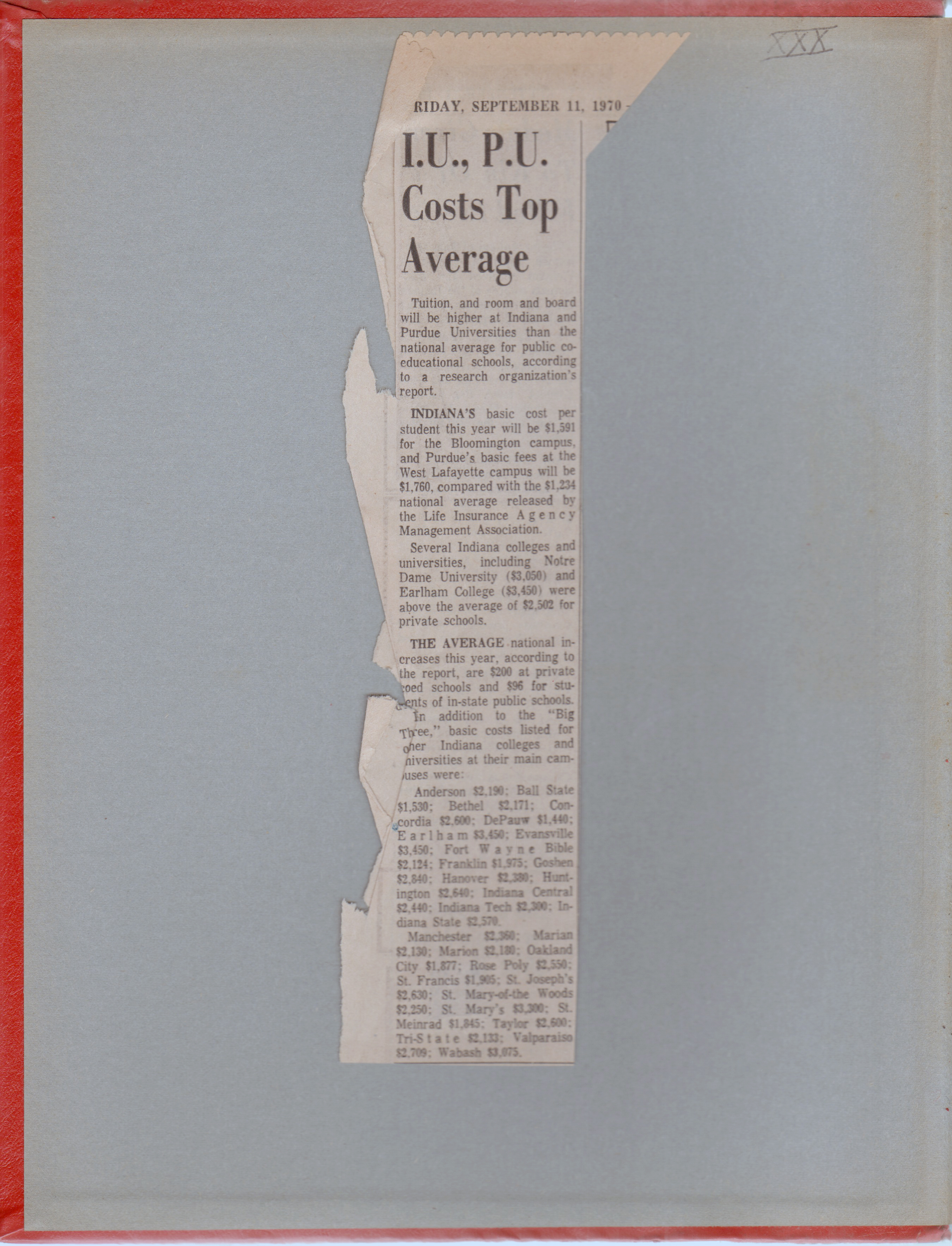 newspaper clipping - IU and Purdue costs
