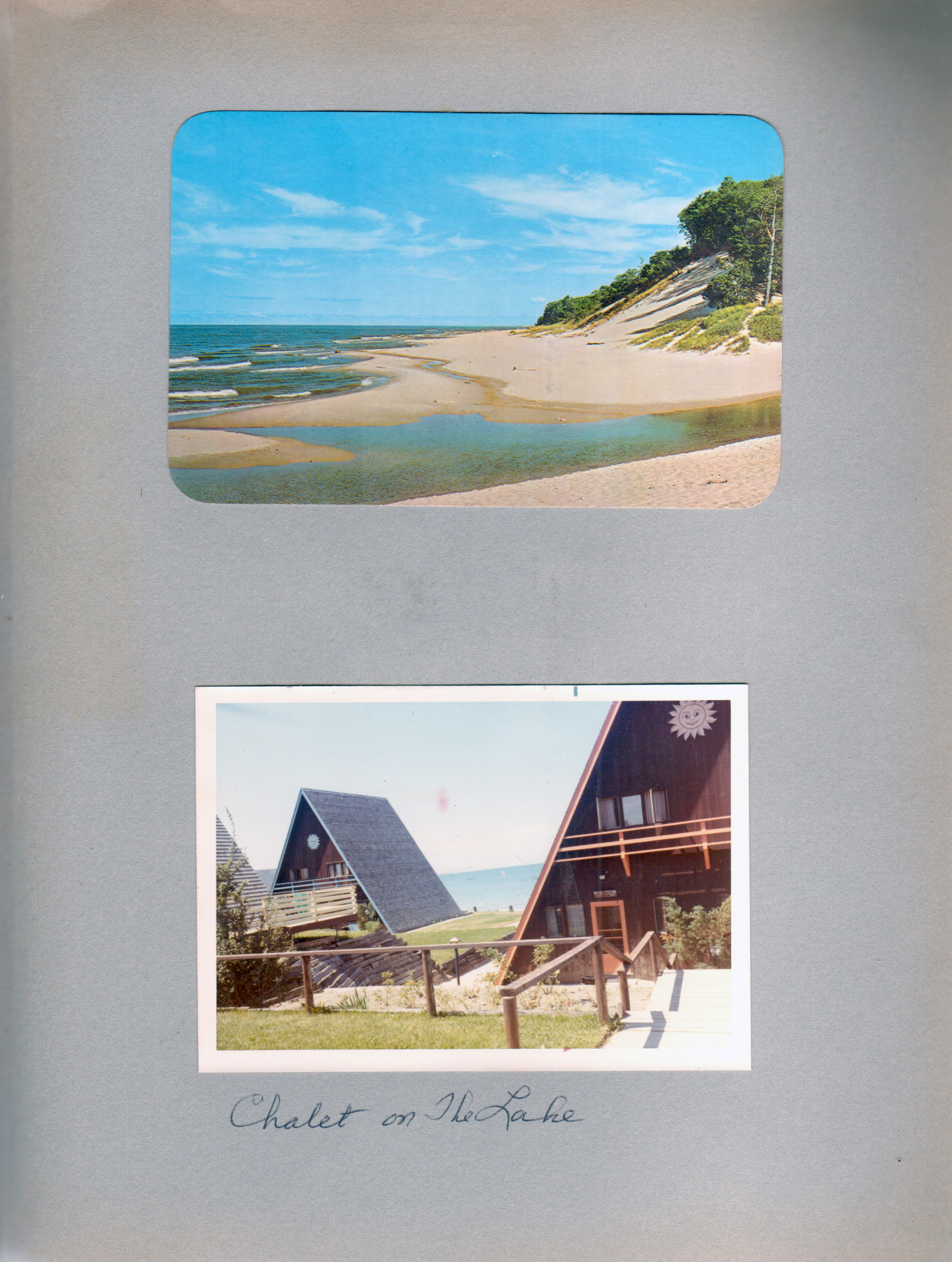 postcard Lake Michigan 68837-B. Chalet on the Lake - front two chalets