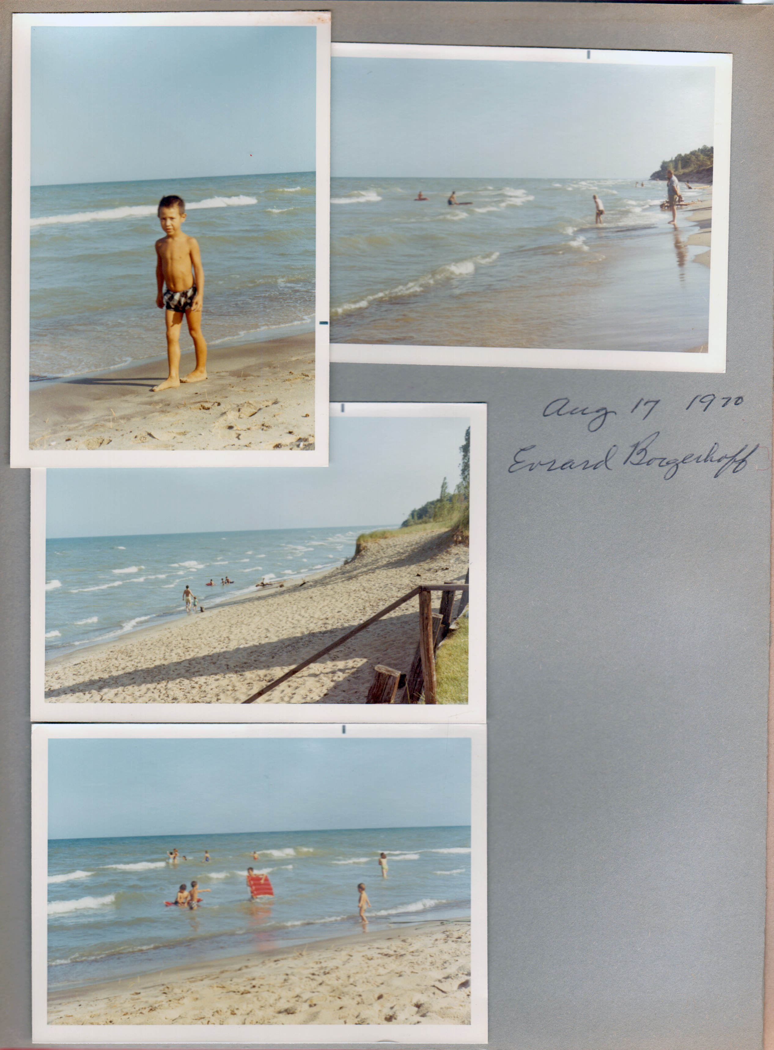 Chalet on the Lake - Evrard Borgerhoff on beach. Alan with raft in water.