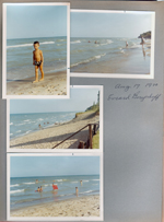 Chalet on the Lake - Evrard Borgerhoff on beach. Alan with raft in water.