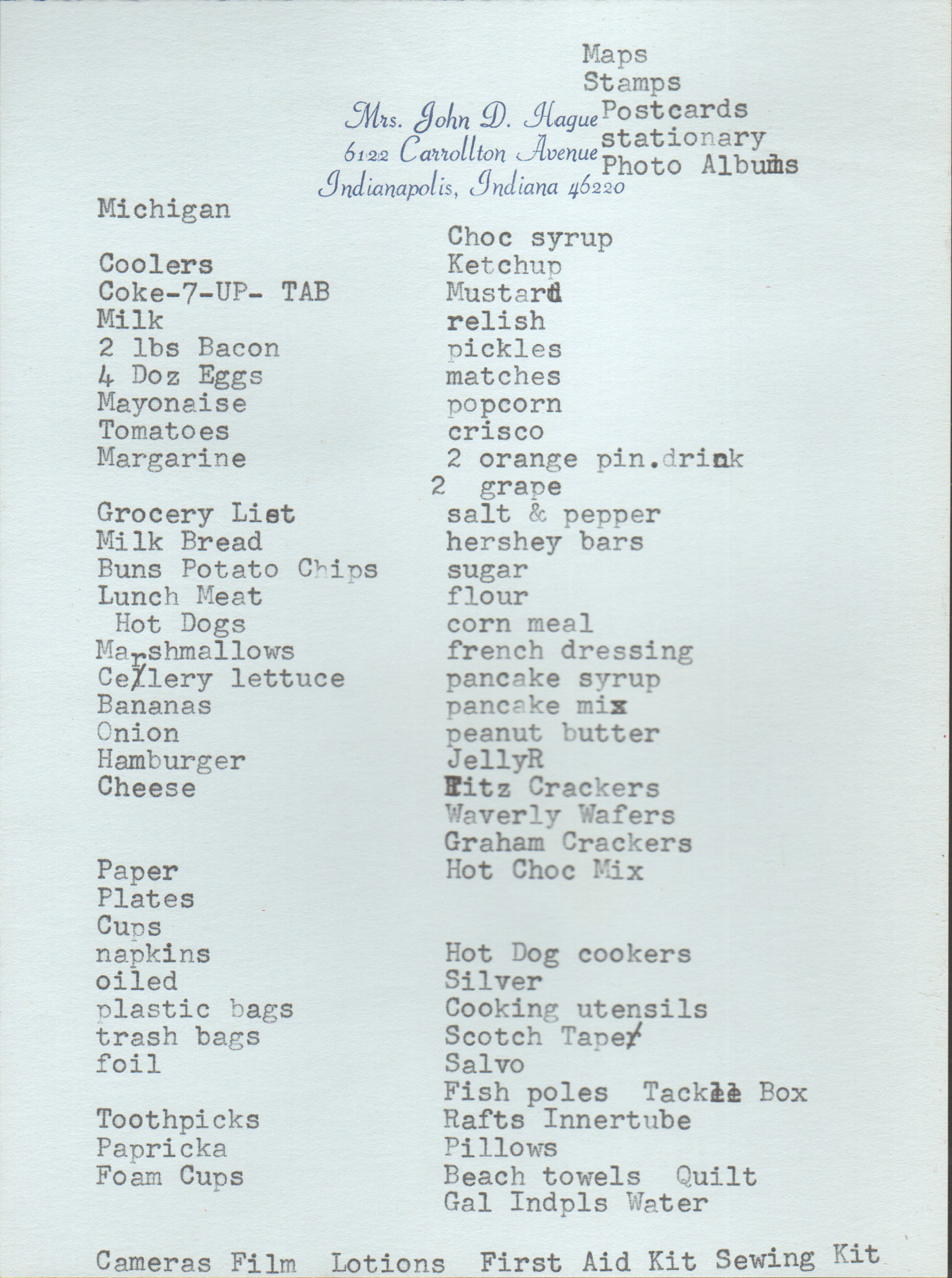 Chalet on the Lake - Michigan packing list