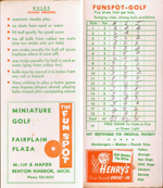 Chalet on the Lake - The Fun Spot miniature golf - Benton Harbor - score card