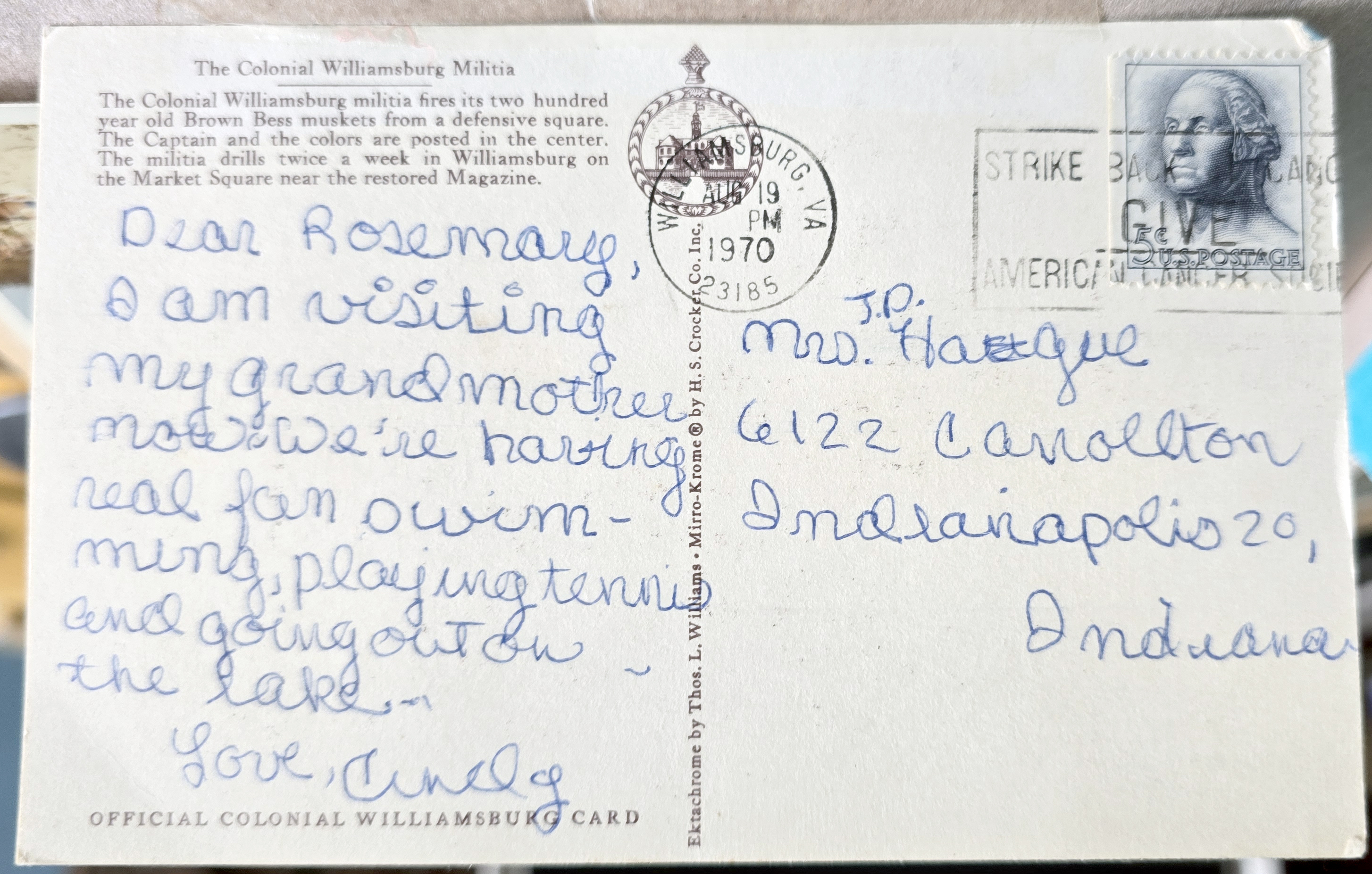 postcard Colonial Williamsburg Militia - from Cindy Sprague probably.