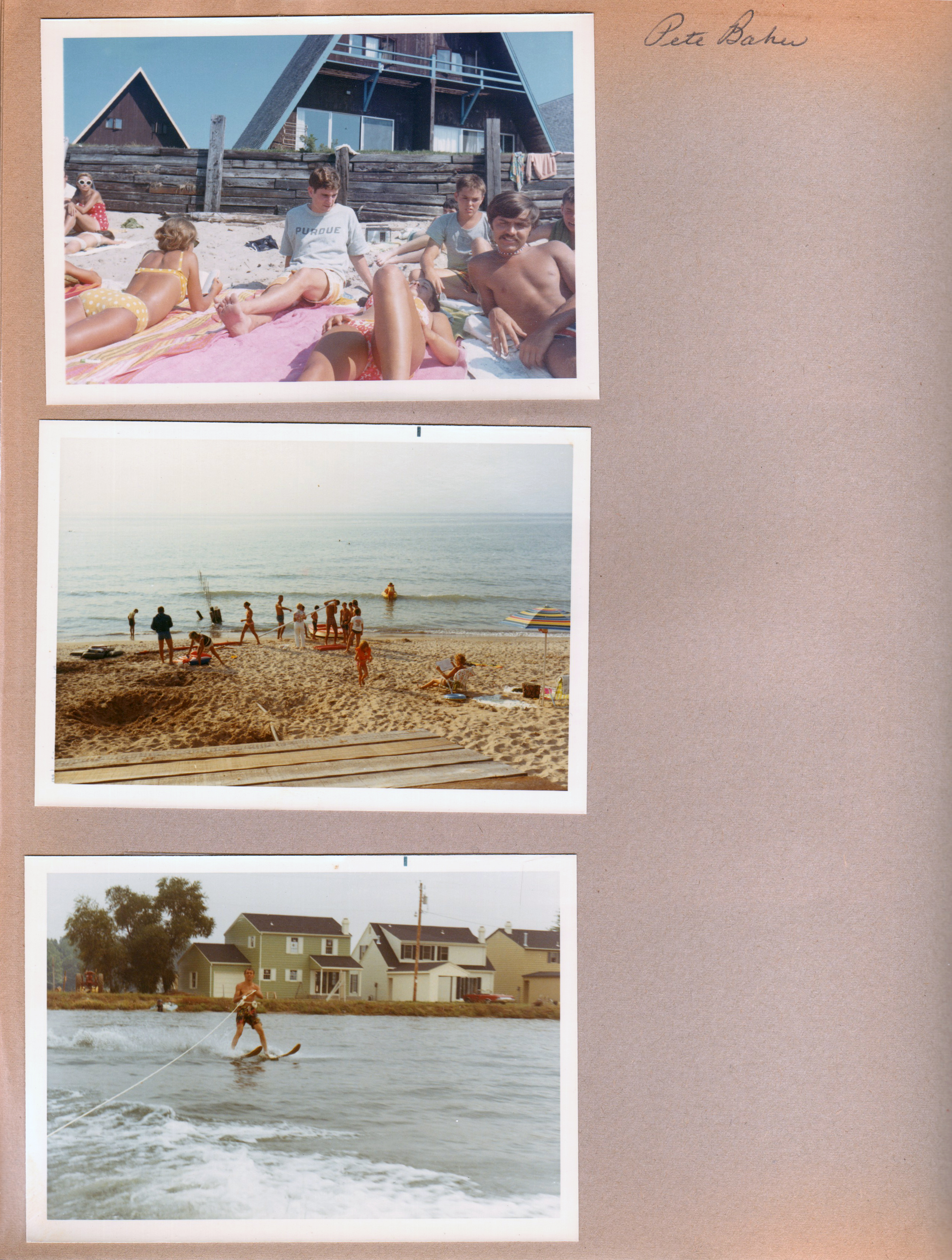 Chalet on the Lake -Pete Baker on beach. Wawasee - water skiing. 