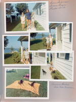 Wawasee - at side of house - Susan Scherrer, Susan, Linda Tuck. Alan. Princess and Shakespeare