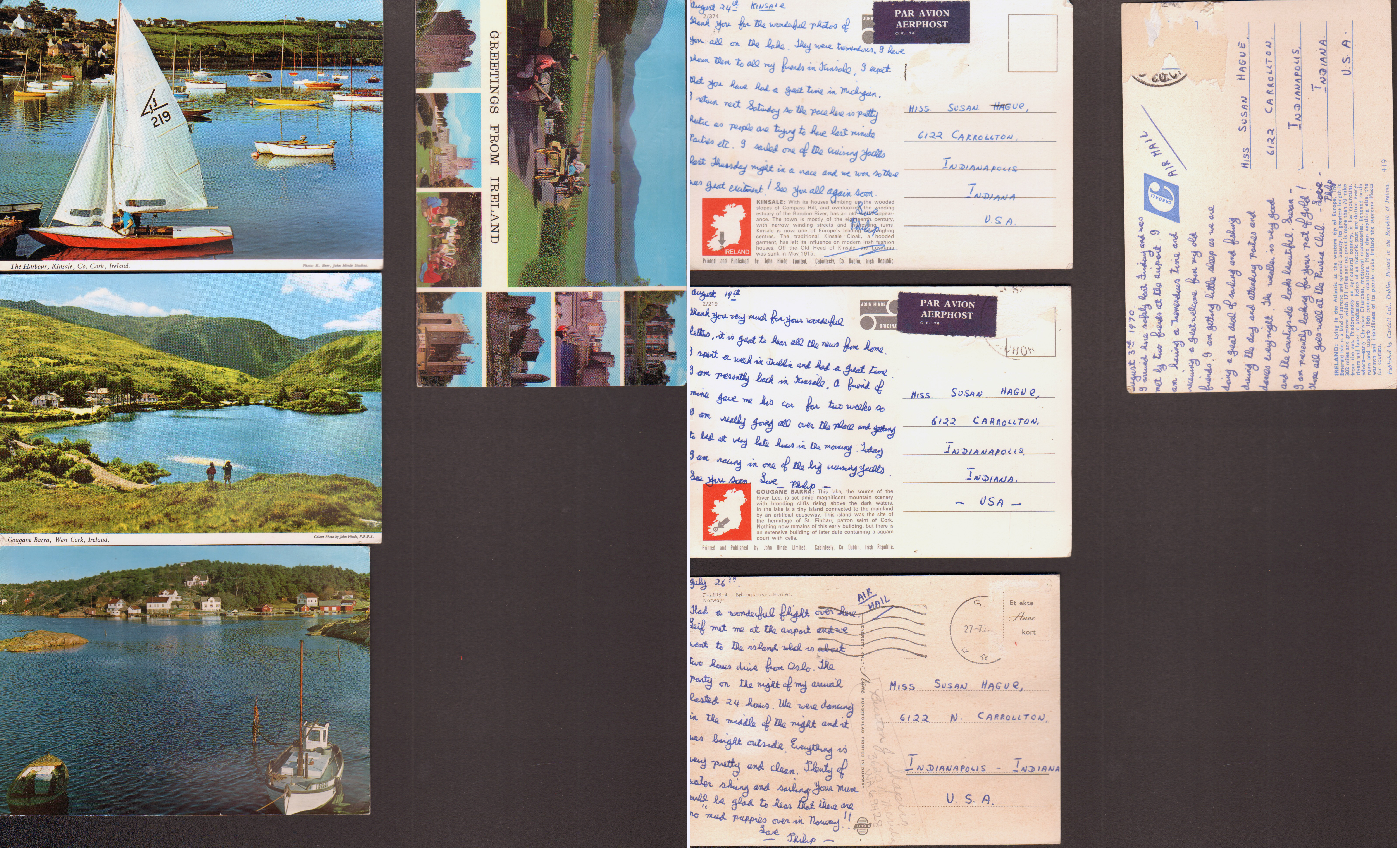 postcard Kinsale from Philip Gibson. postcard  Gougane Barra from Philip Gibson. postcard Bolingshavn Hvaler Norway from Philip Gibson F-2108-4. postcard Ireland from Philip Gibson 419.  