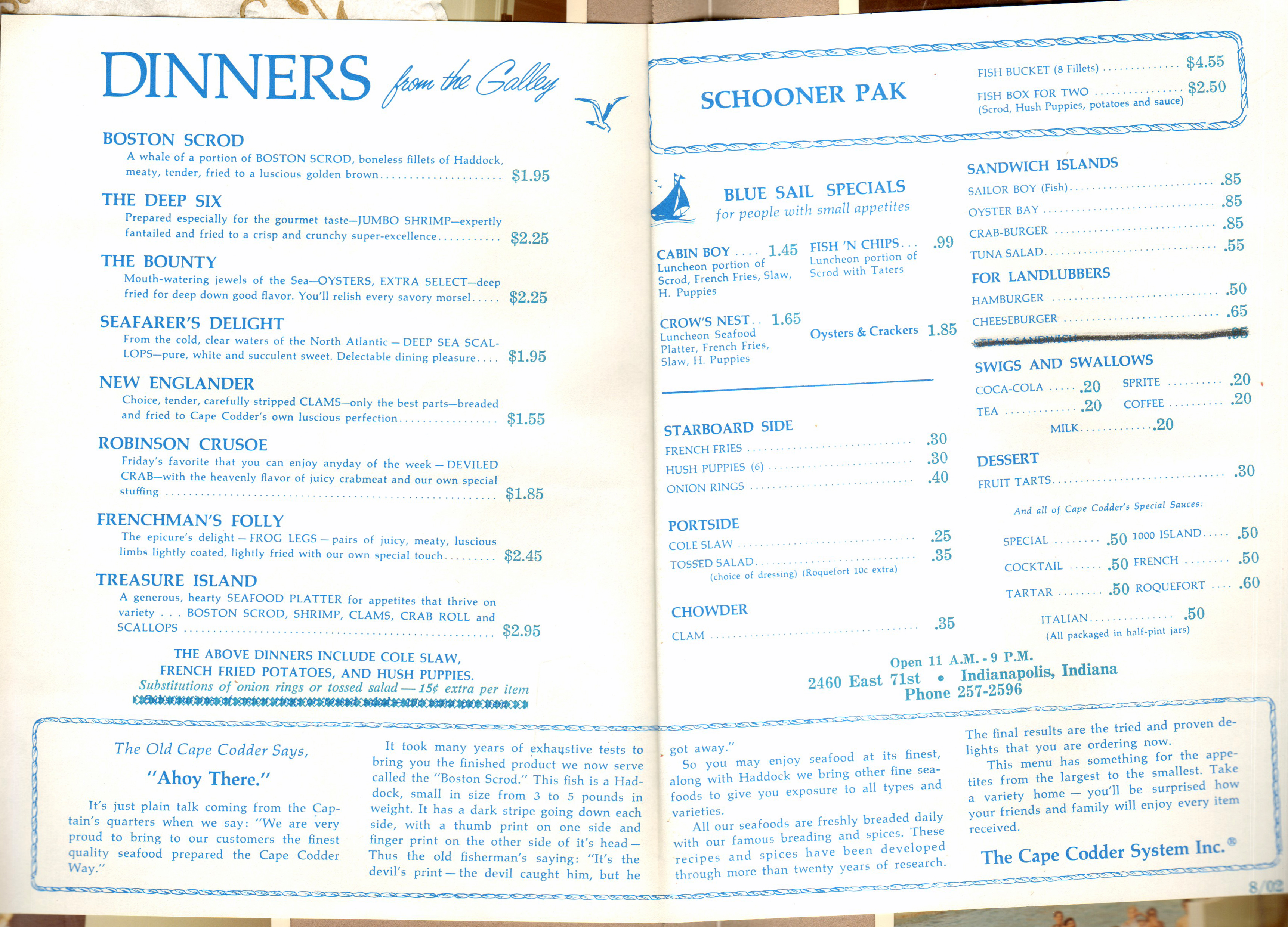menu - The Cape Codder restaurant - 2460 E 71st St.