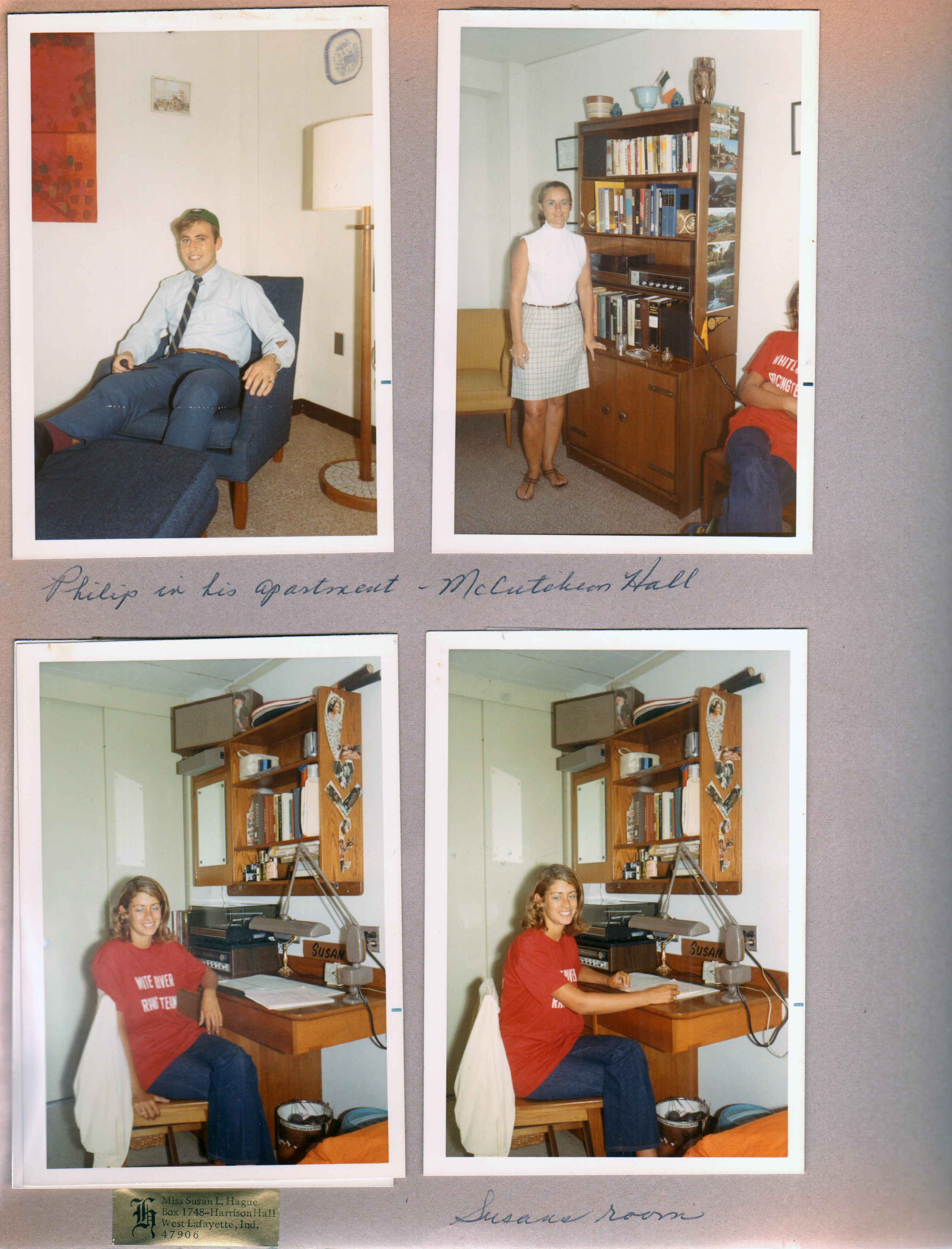 Purdue - Philip Gibson in his apartment at McCutcheon Hall. Susan's room at Harrison Hall - Rosemary.