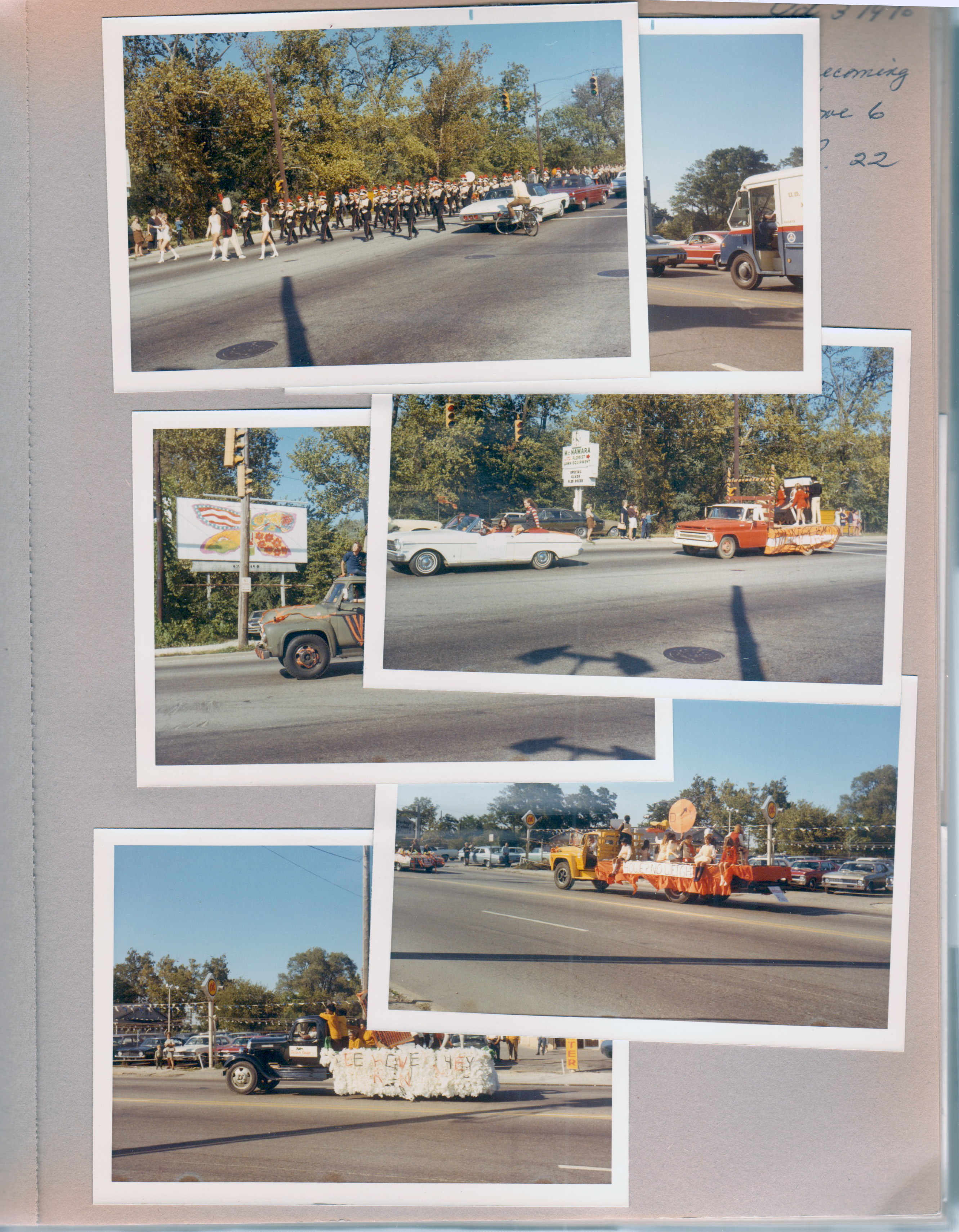 BRHS Homecoming parade - Broad Ripple Avenue - marching band. McNamara sign. Dan Young Used Cars.