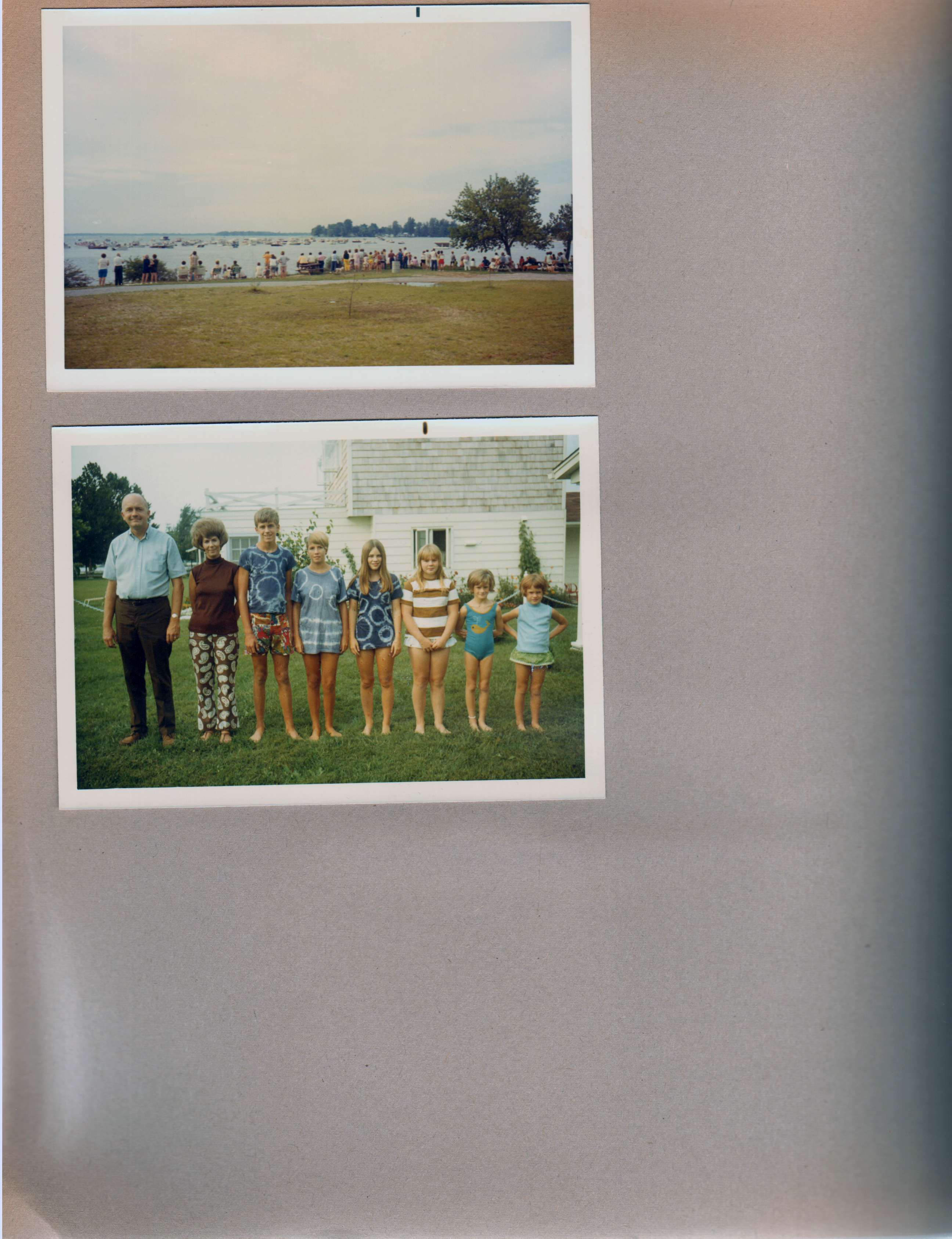 Wawasee - from fish hatchery? sand bar. Wawasee - tie dye day - Glen, Marlene, Eddie, Cindy, Ronna, Tracie, Mary, Nancy.