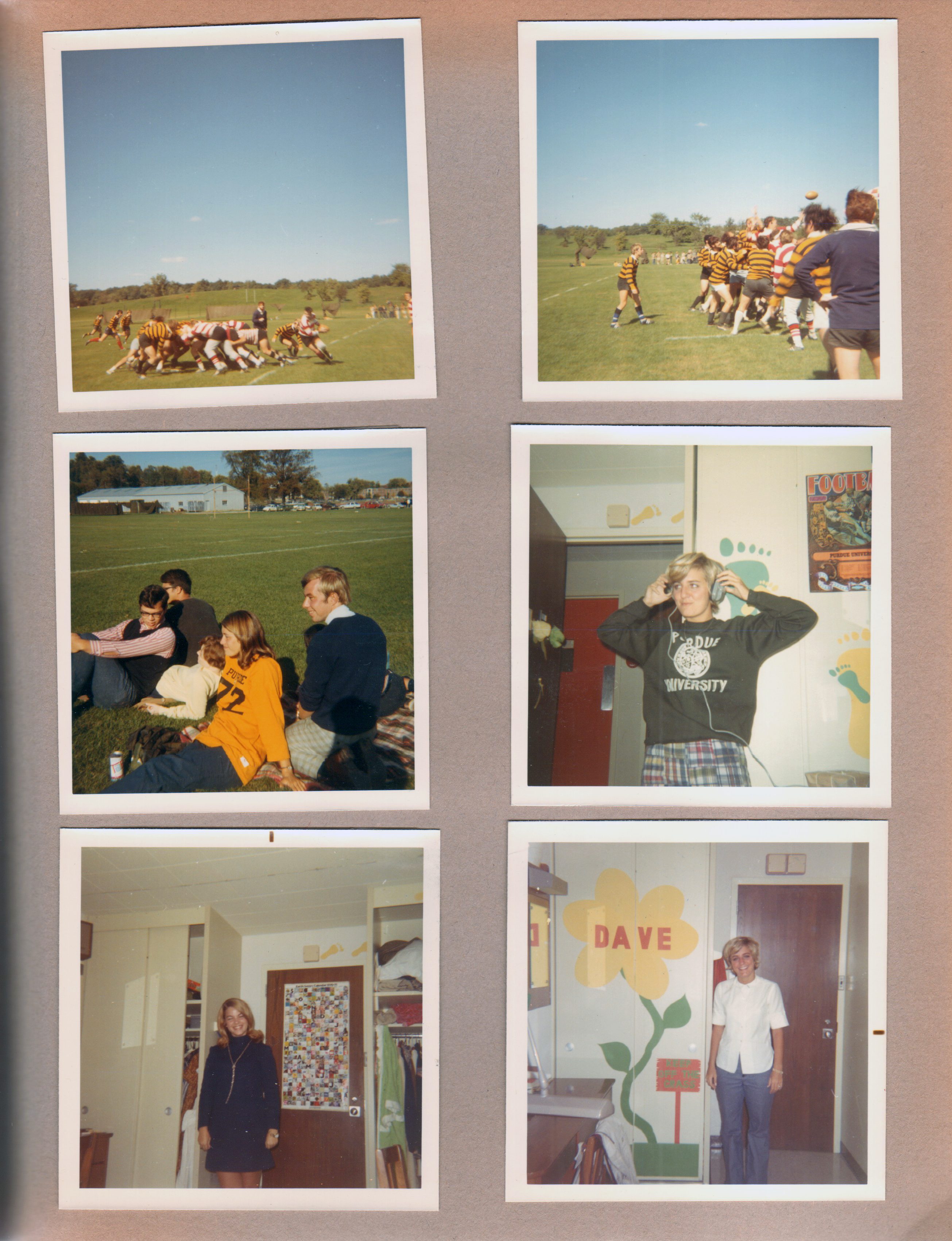 Purdue - rugby game - Susan, Peter. Michael in dormroom.