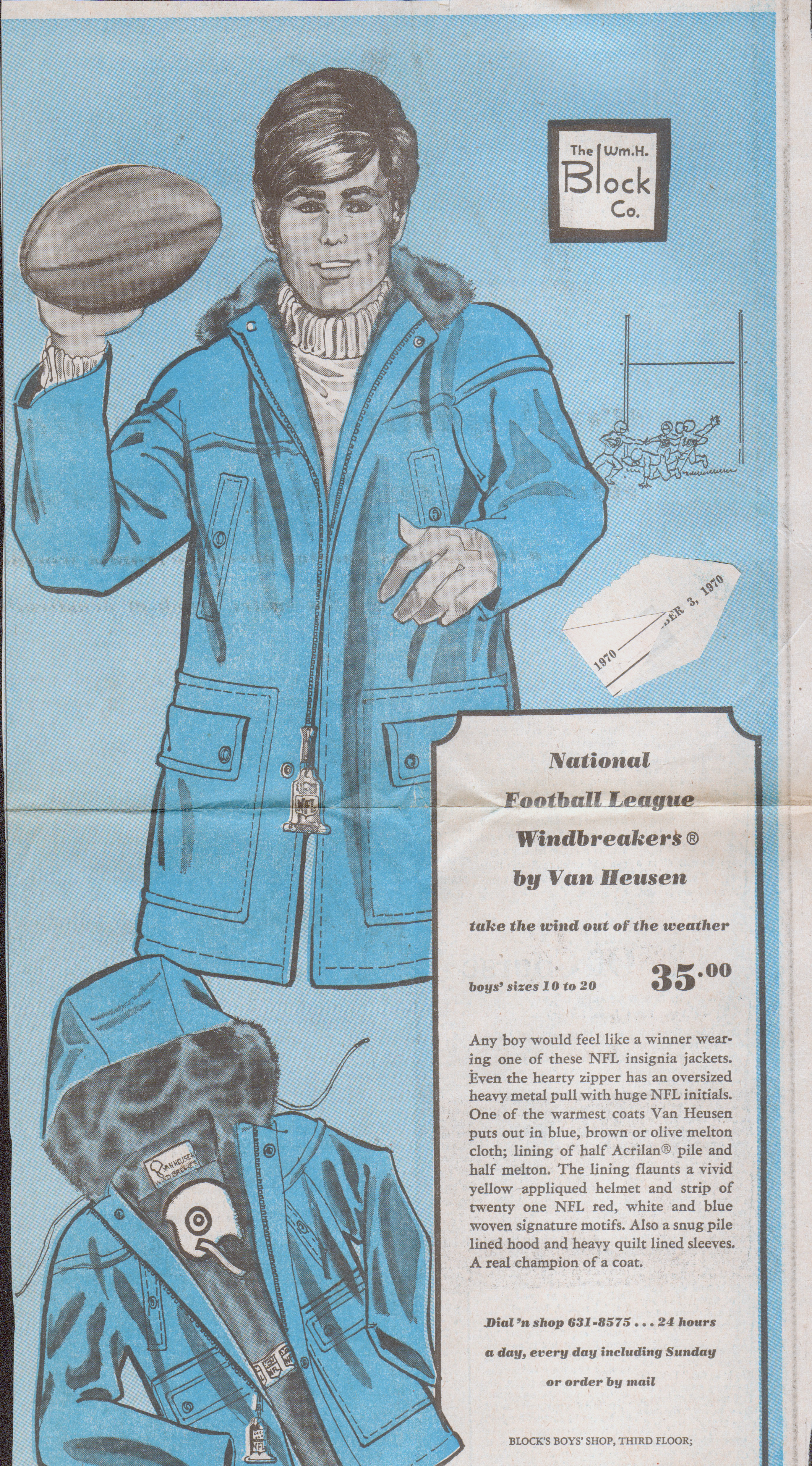 newspaper clipping - Wm H Block ad for Van Heusen coat.