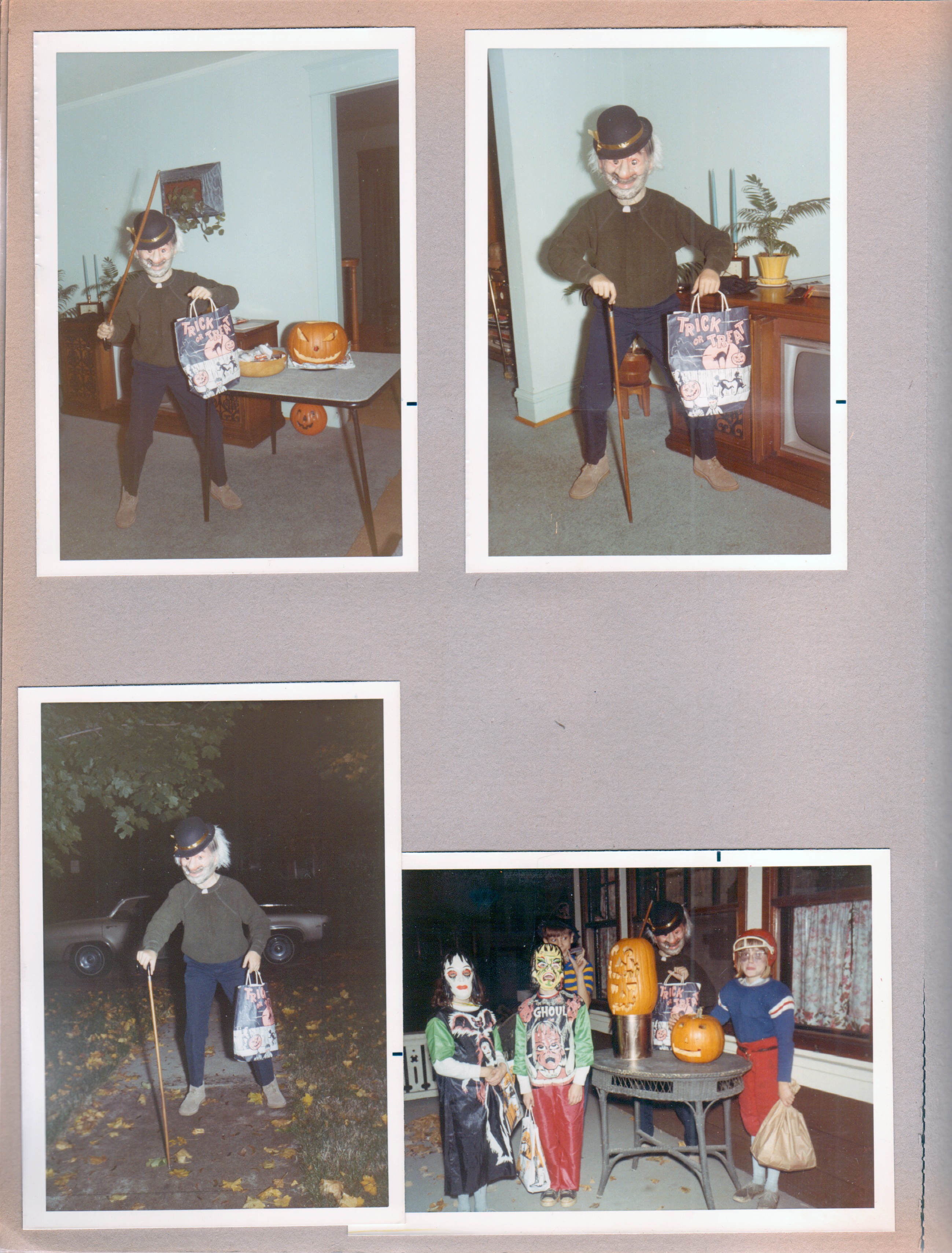 6122 Halloween - living room - Alan as hobo. Alan and Allison Arcuri and others in costumes on Arcuri porch 6131.