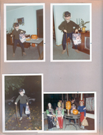 6122 Halloween - living room - Alan as hobo. Alan and Allison Arcuri and others in costumes on Arcuri porch 6131.