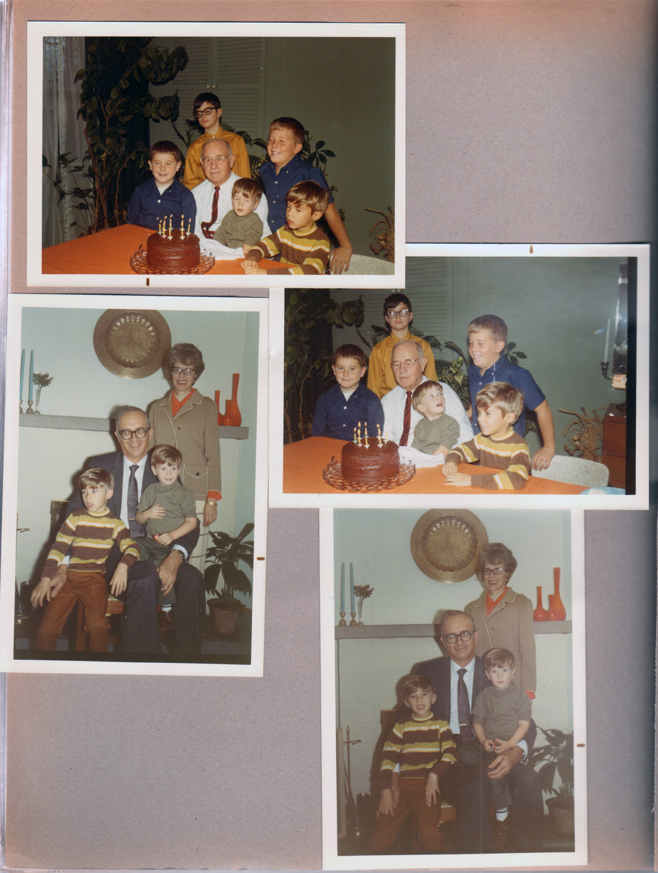 6122 dining room - birthday - Kenny, Alan, Curt, Bill, Ronnie, Joe. by fireplace - Joe, Warren, Bill, Sara.