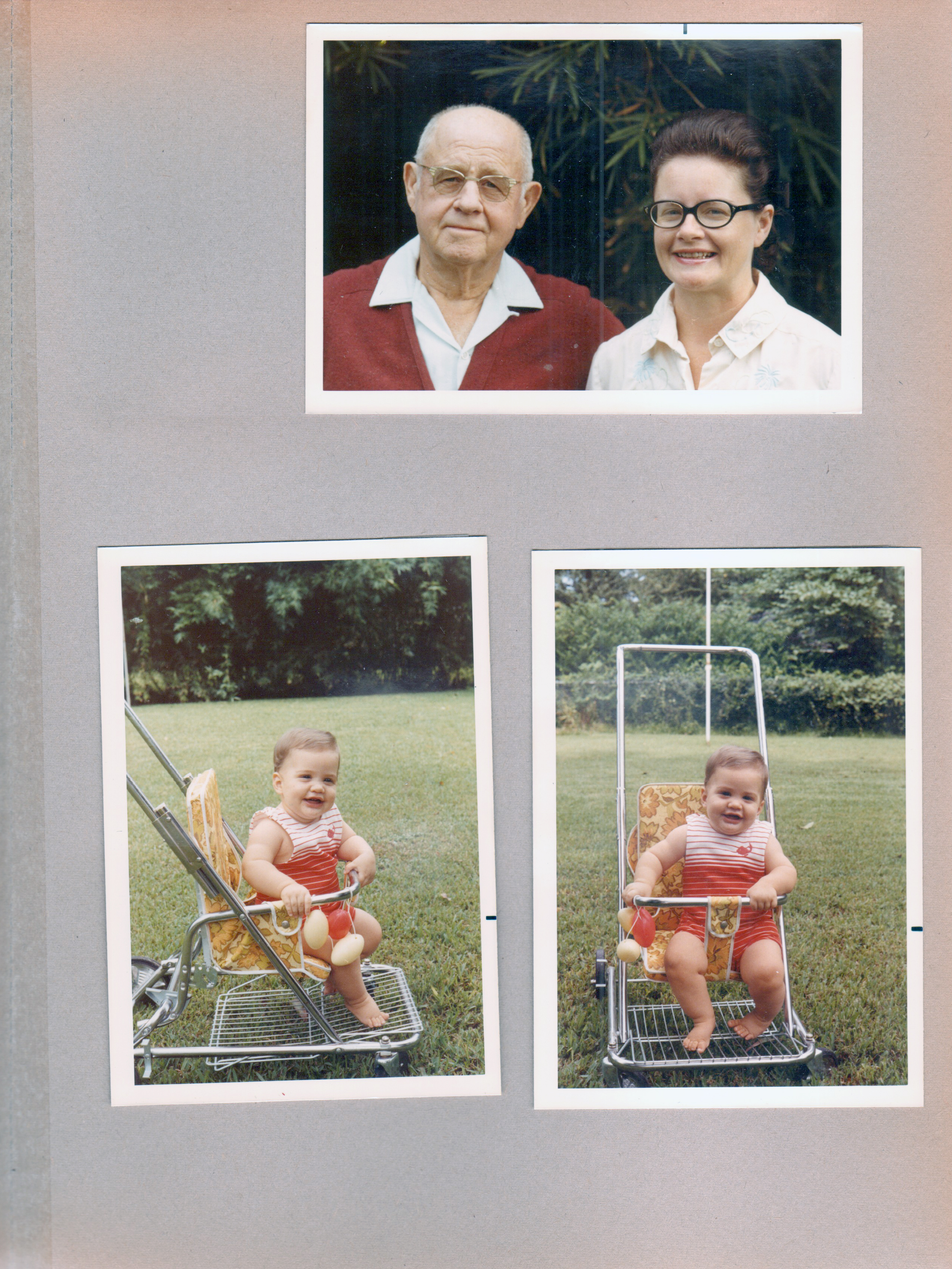 Maybe at Helen's in Baton Rouge - Curt and Helen. Greg in stroller.