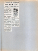 newspaper clipping - Riviera Club coach Gene Lee named for Pan Am Games.